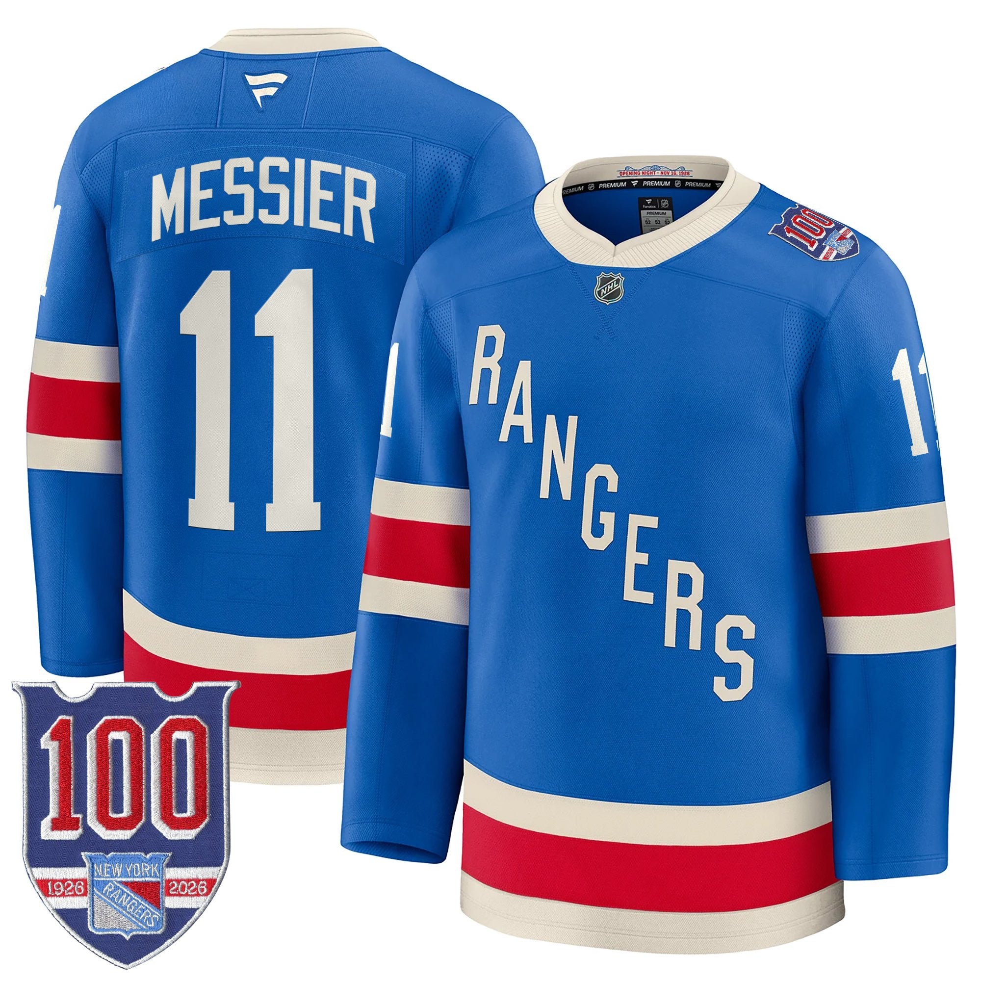 New York Rangers 1926 Throwback Premium Jersey - 100th Anniversary Patch - All Stitched