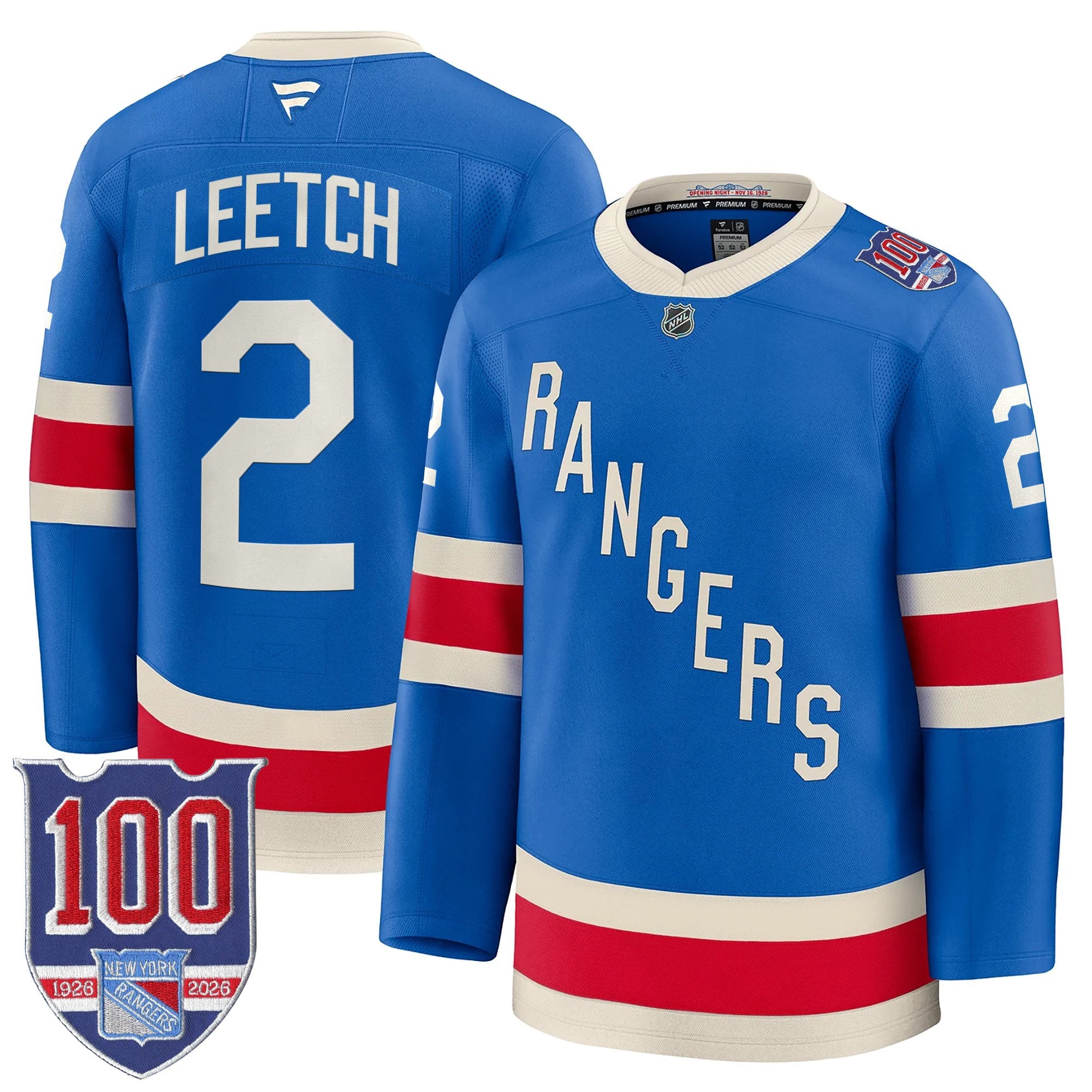 New York Rangers 1926 Throwback Premium Jersey - 100th Anniversary Patch - All Stitched