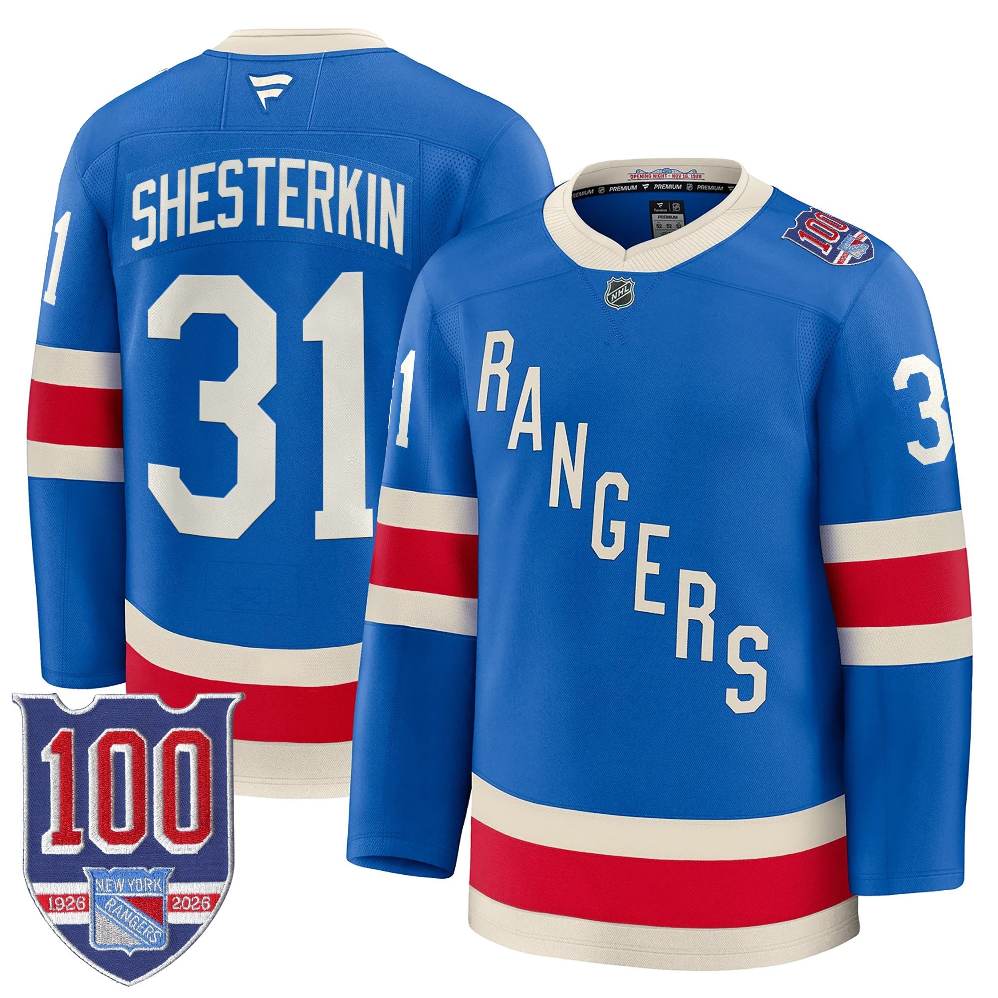 New York Rangers 1926 Throwback Premium Jersey - 100th Anniversary Patch - All Stitched