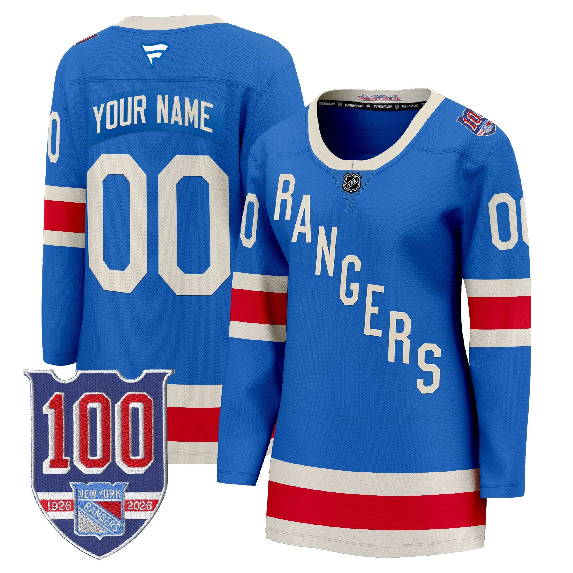 New York Rangers 1926 Throwback Premium Custom Jersey - 100th Anniversary Patch - All Stitched