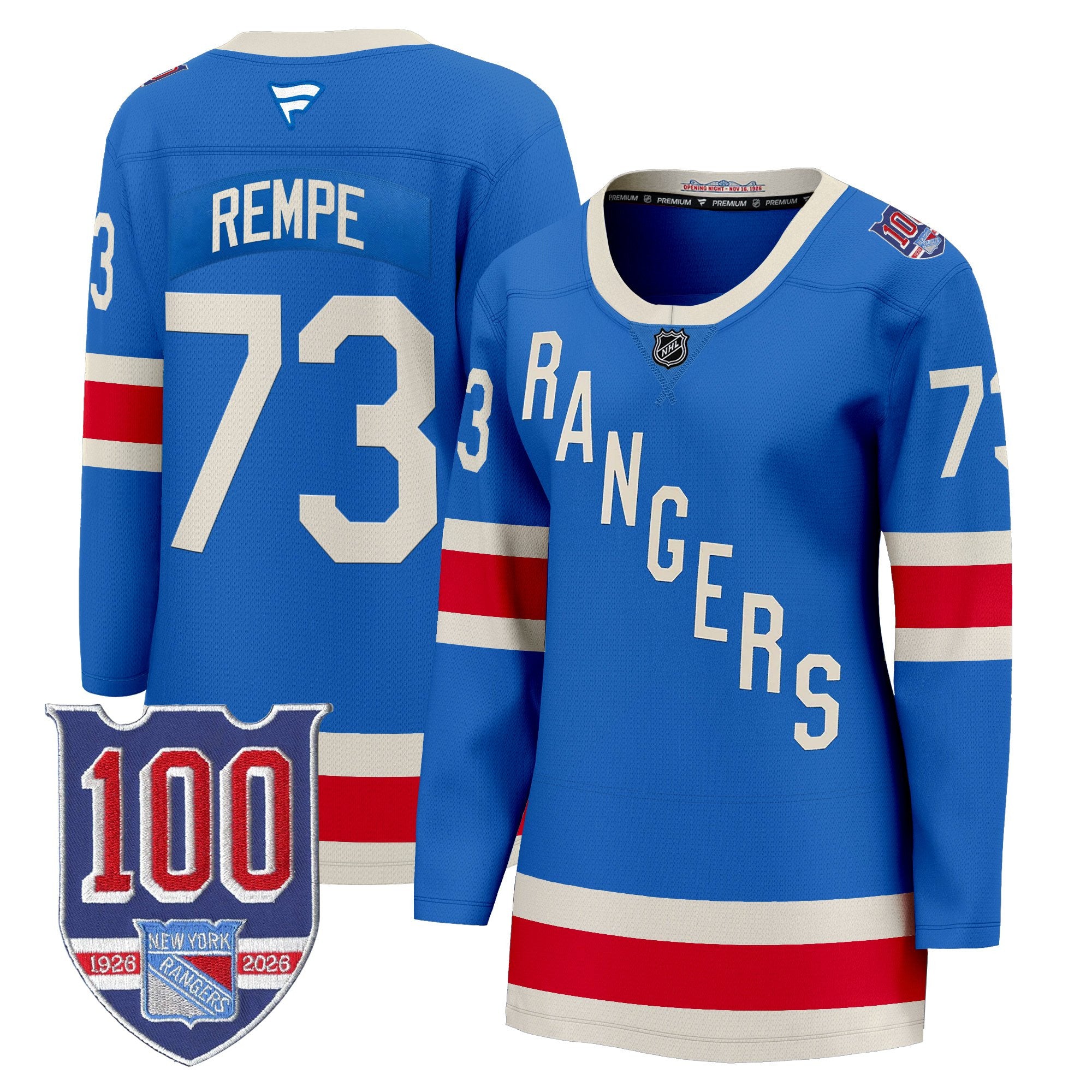 New York Rangers 1926 Throwback Premium Jersey - 100th Anniversary Patch - All Stitched