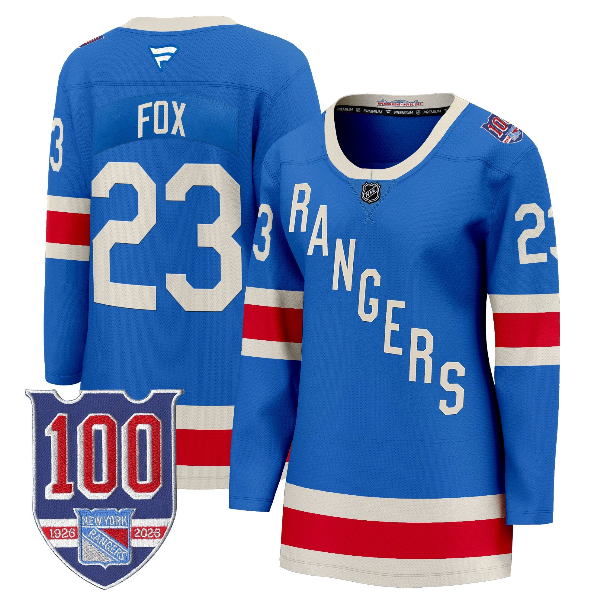 New York Rangers 1926 Throwback Premium Jersey - 100th Anniversary Patch - All Stitched