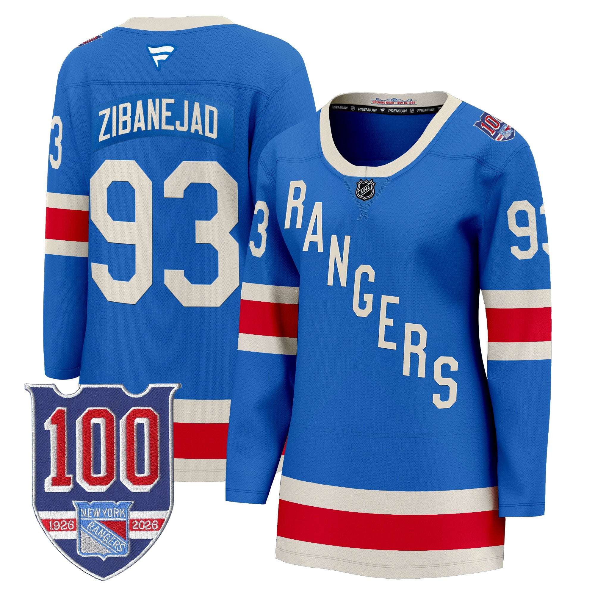 New York Rangers 1926 Throwback Premium Jersey - 100th Anniversary Patch - All Stitched