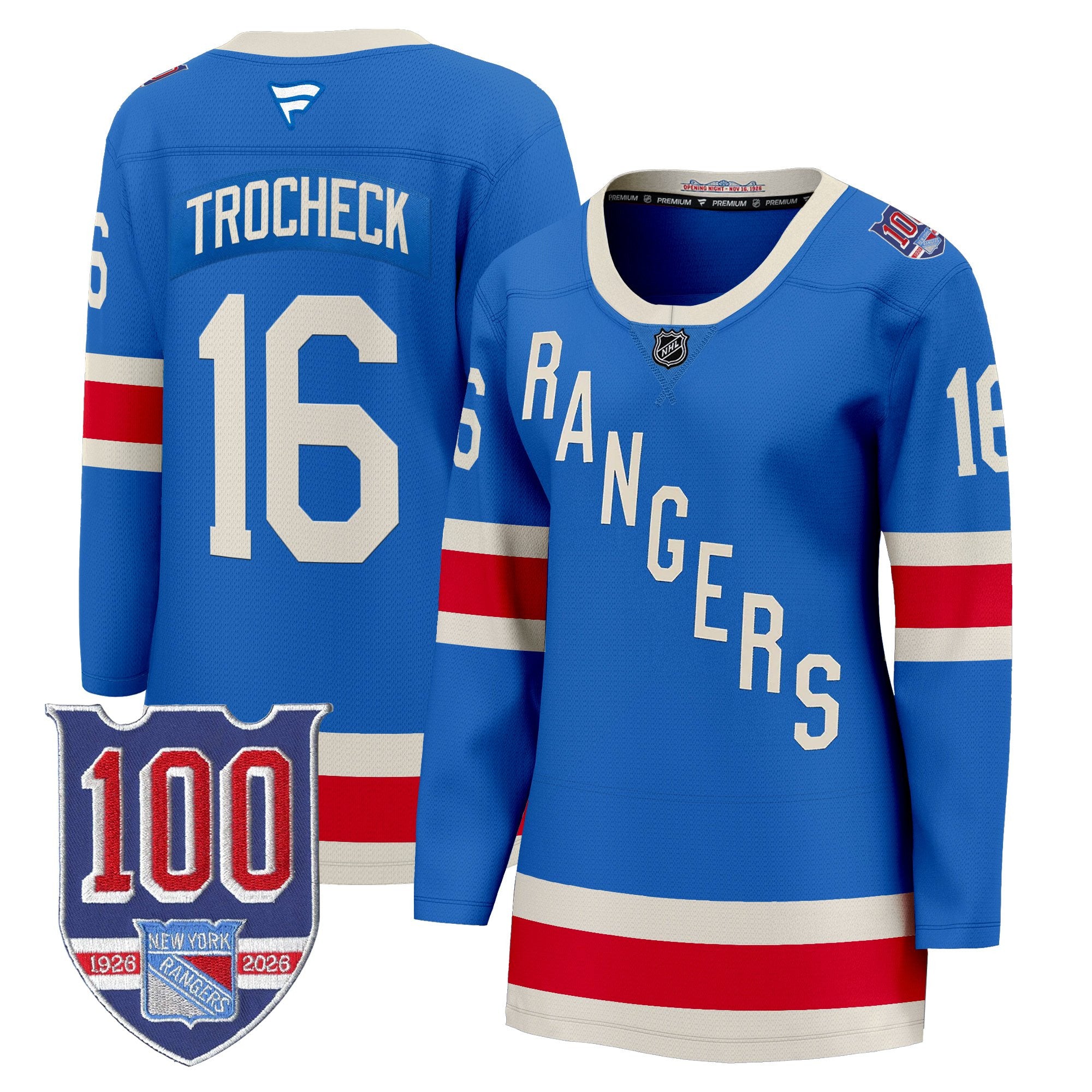 New York Rangers 1926 Throwback Premium Jersey - 100th Anniversary Patch - All Stitched