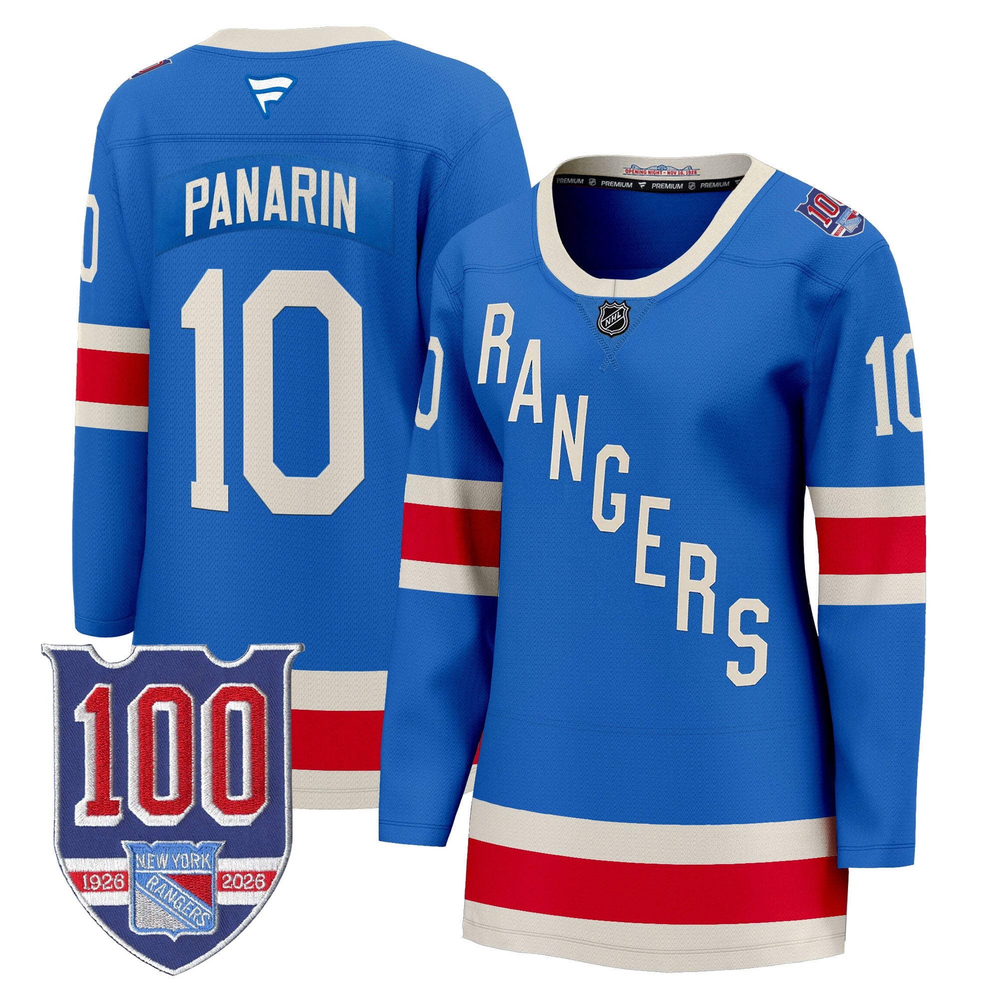 New York Rangers 1926 Throwback Premium Jersey - 100th Anniversary Patch - All Stitched