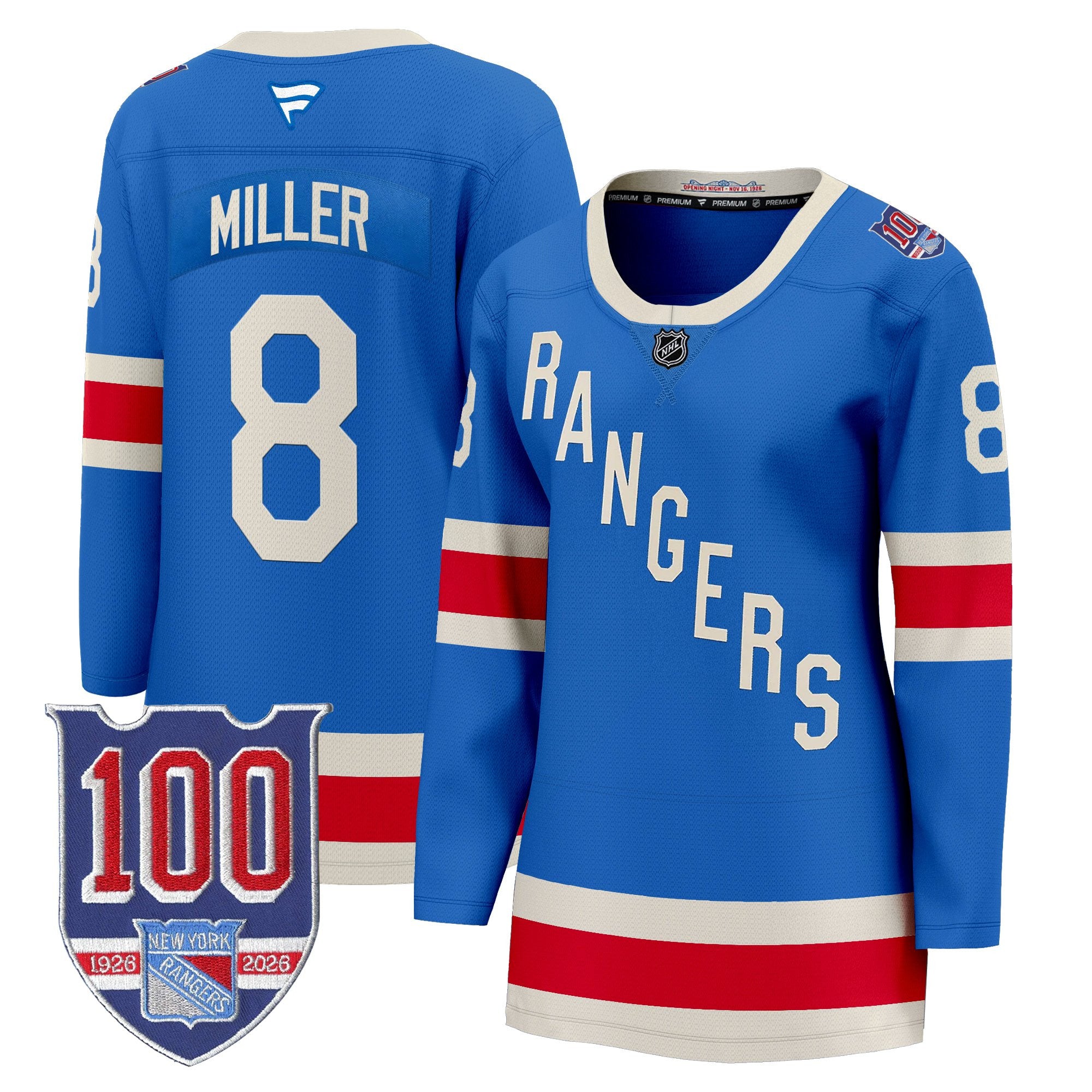 New York Rangers 1926 Throwback Premium Jersey - 100th Anniversary Patch - All Stitched