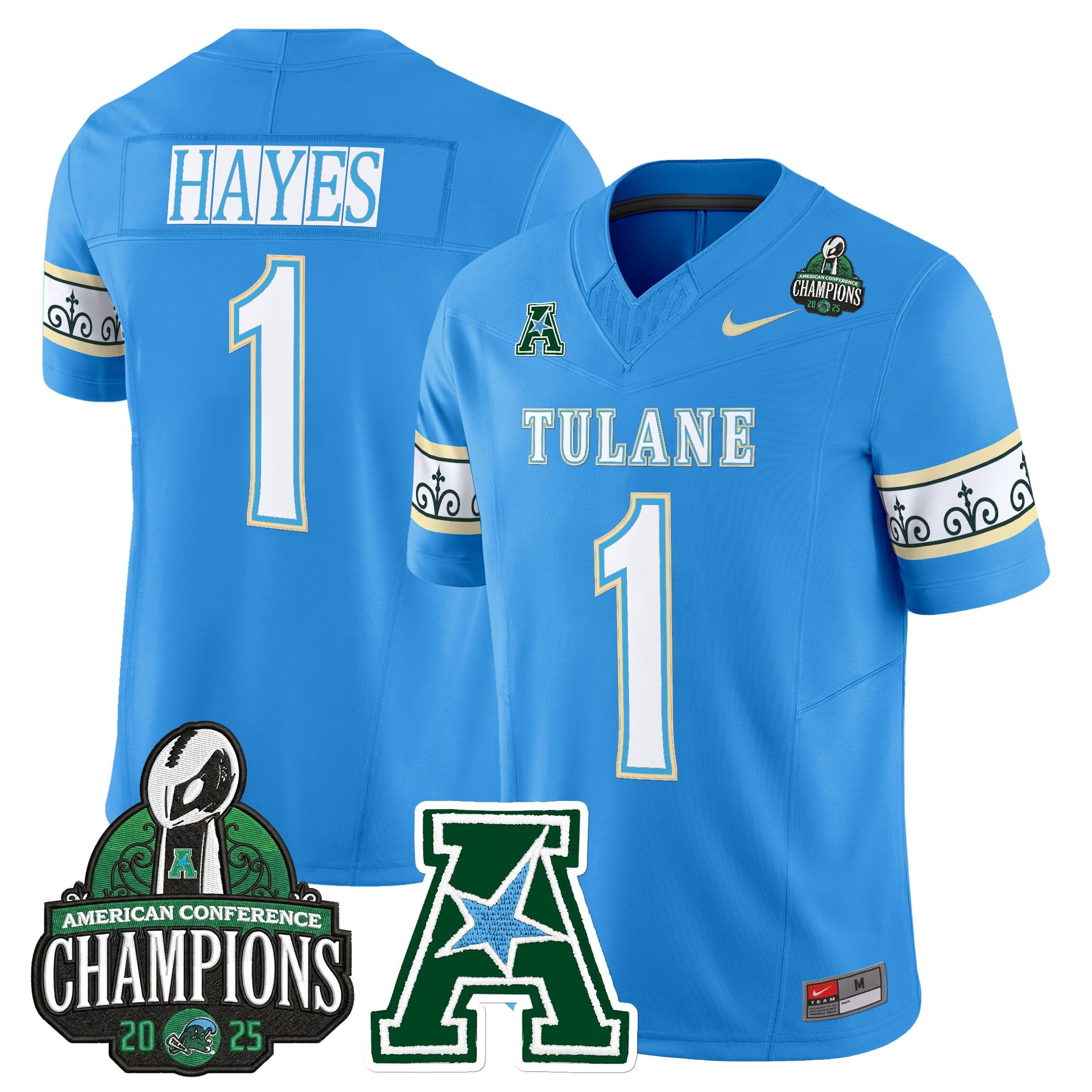 Men's Tulane Green Wave 'City Edition' Vapor Limited Jersey - 2025 AAC Champions Patch - All Stitched