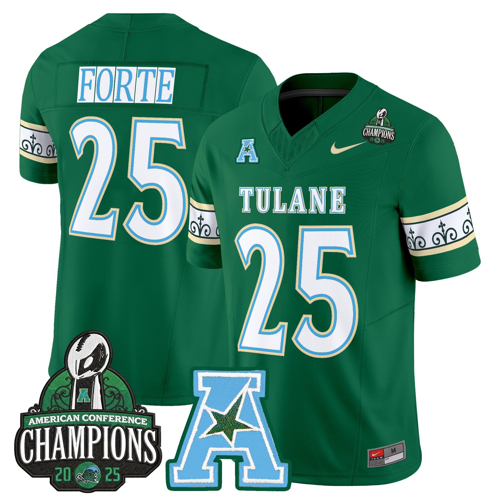 Men's Tulane Green Wave 'City Edition' Vapor Limited Jersey - 2025 AAC Champions Patch - All Stitched