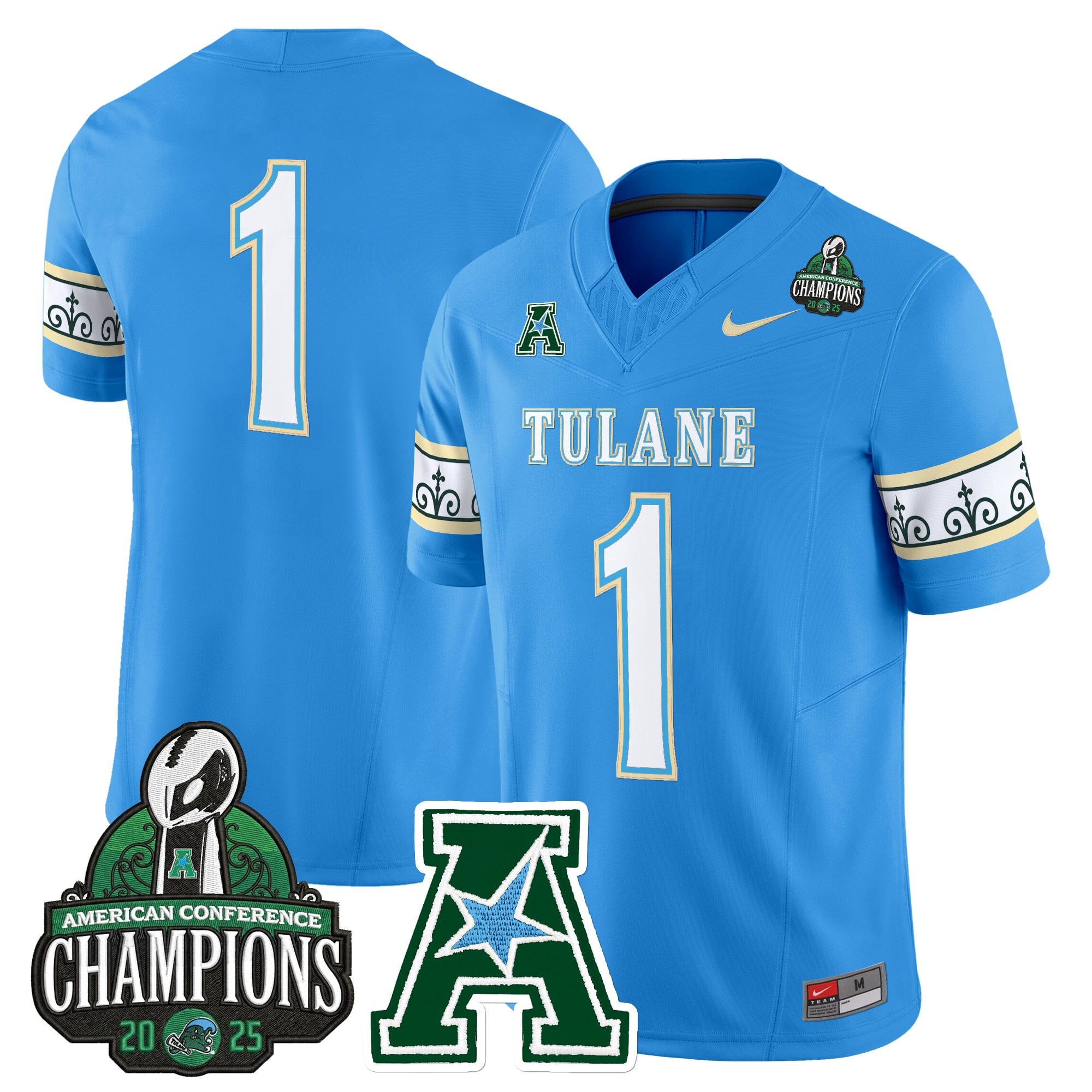 Men's Tulane Green Wave 'City Edition' Vapor Limited Jersey - 2025 AAC Champions Patch - All Stitched