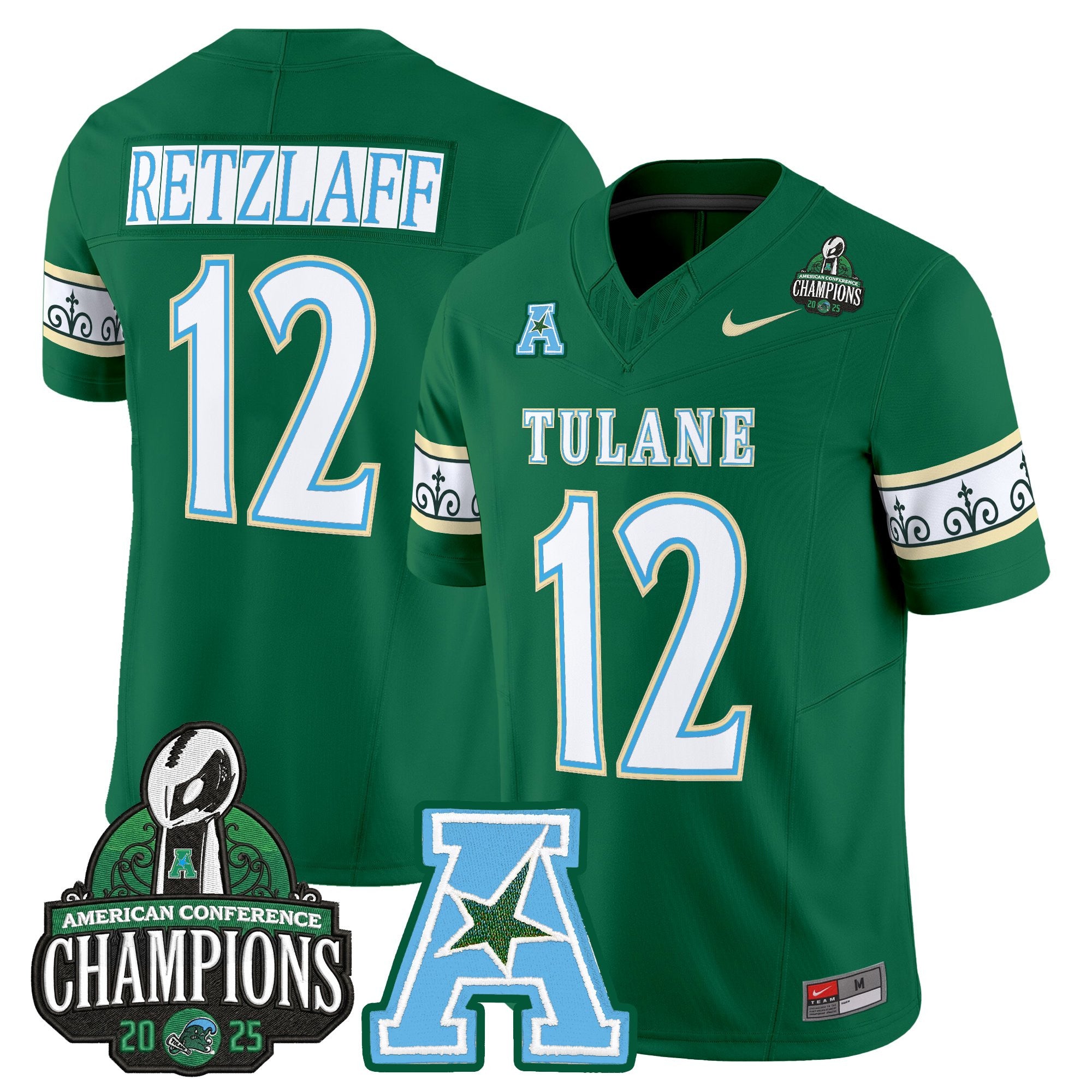 Men's Tulane Green Wave 'City Edition' Vapor Limited Jersey - 2025 AAC Champions Patch - All Stitched