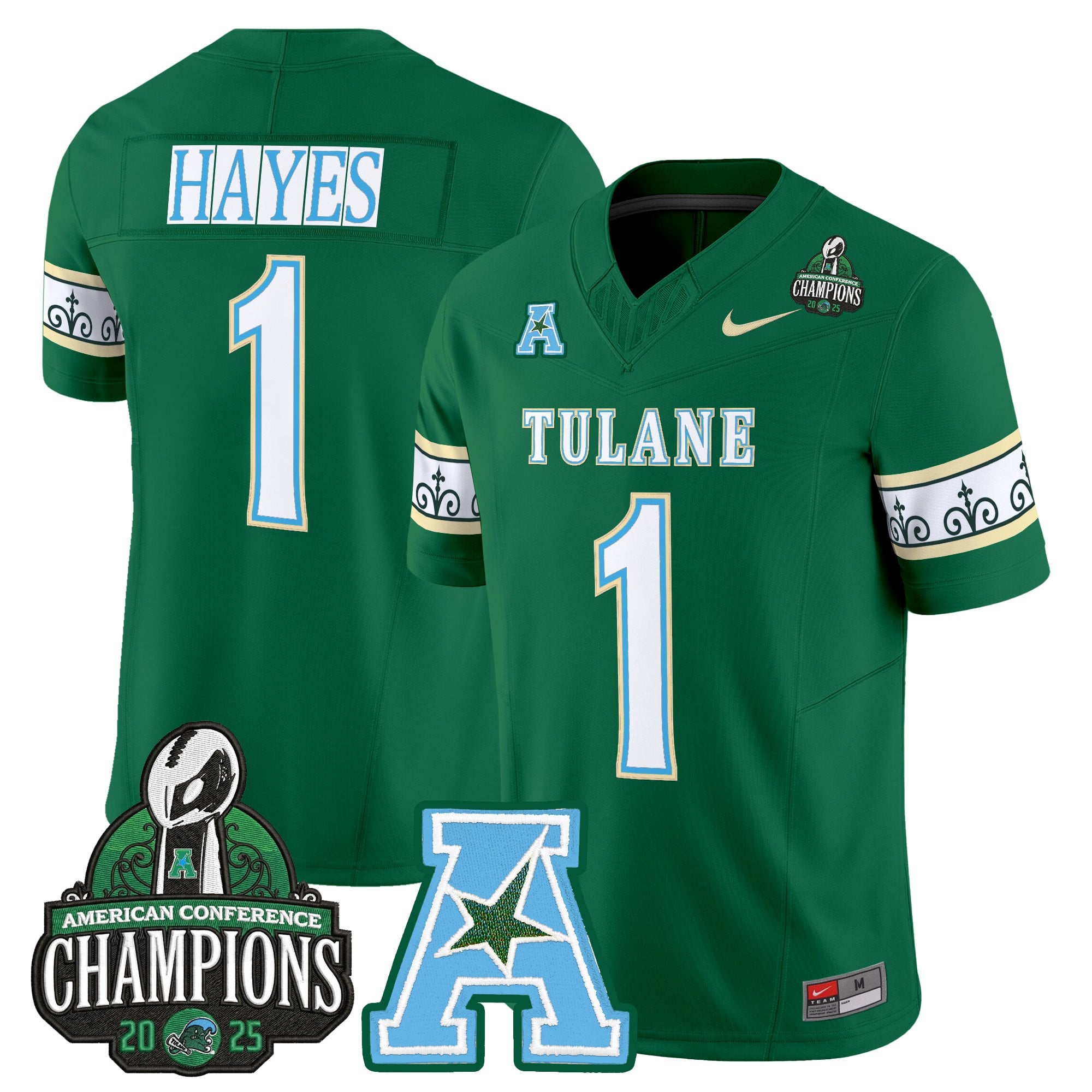 Men's Tulane Green Wave 'City Edition' Vapor Limited Jersey - 2025 AAC Champions Patch - All Stitched
