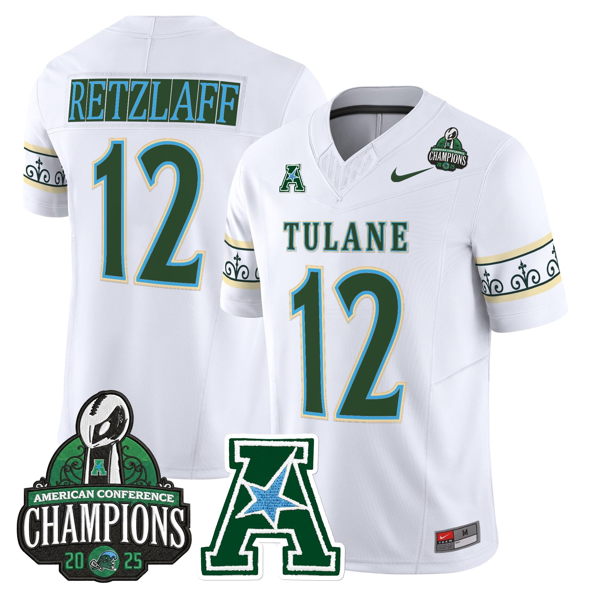 Men's Tulane Green Wave 'City Edition' Vapor Limited Jersey - 2025 AAC Champions Patch - All Stitched
