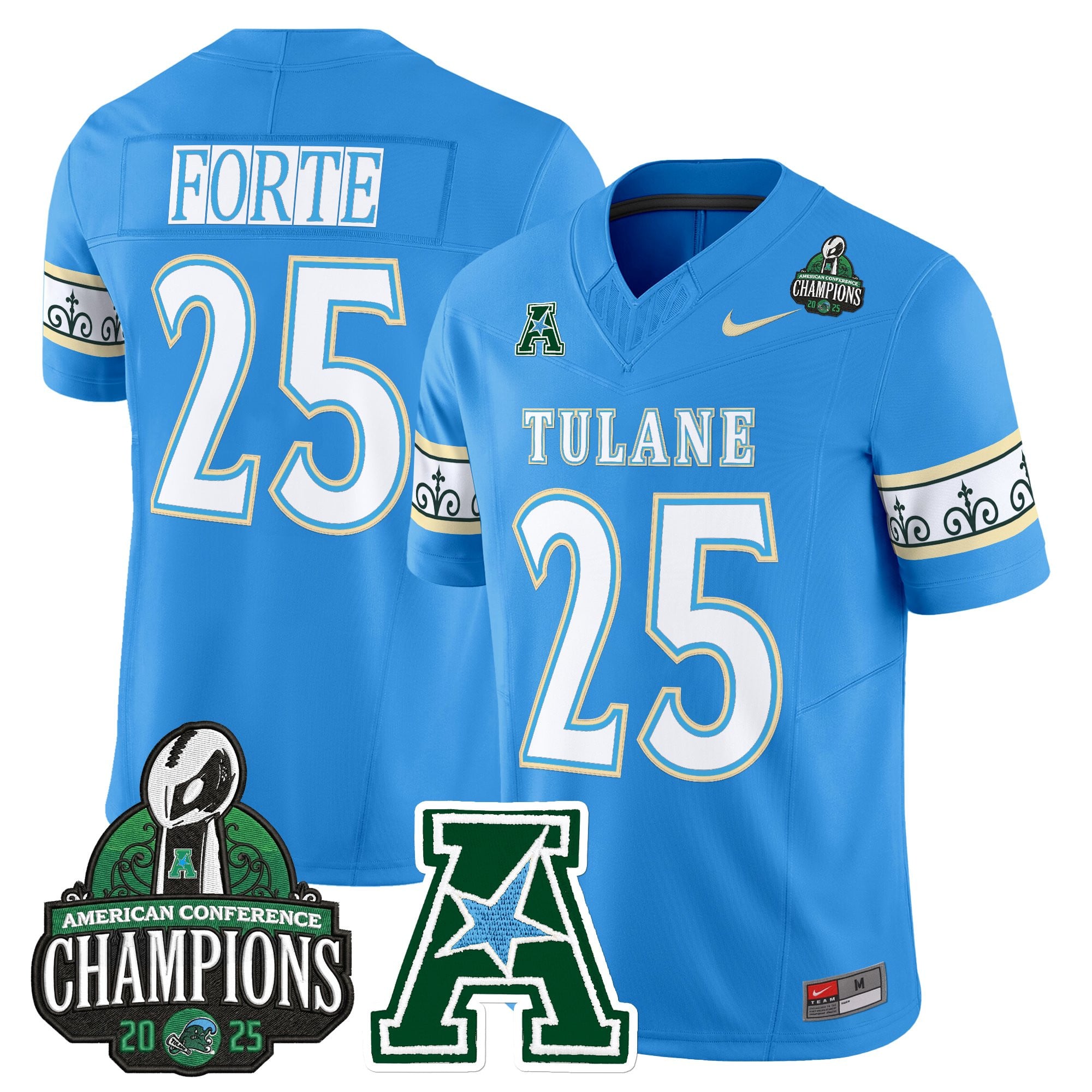 Men's Tulane Green Wave 'City Edition' Vapor Limited Jersey - 2025 AAC Champions Patch - All Stitched
