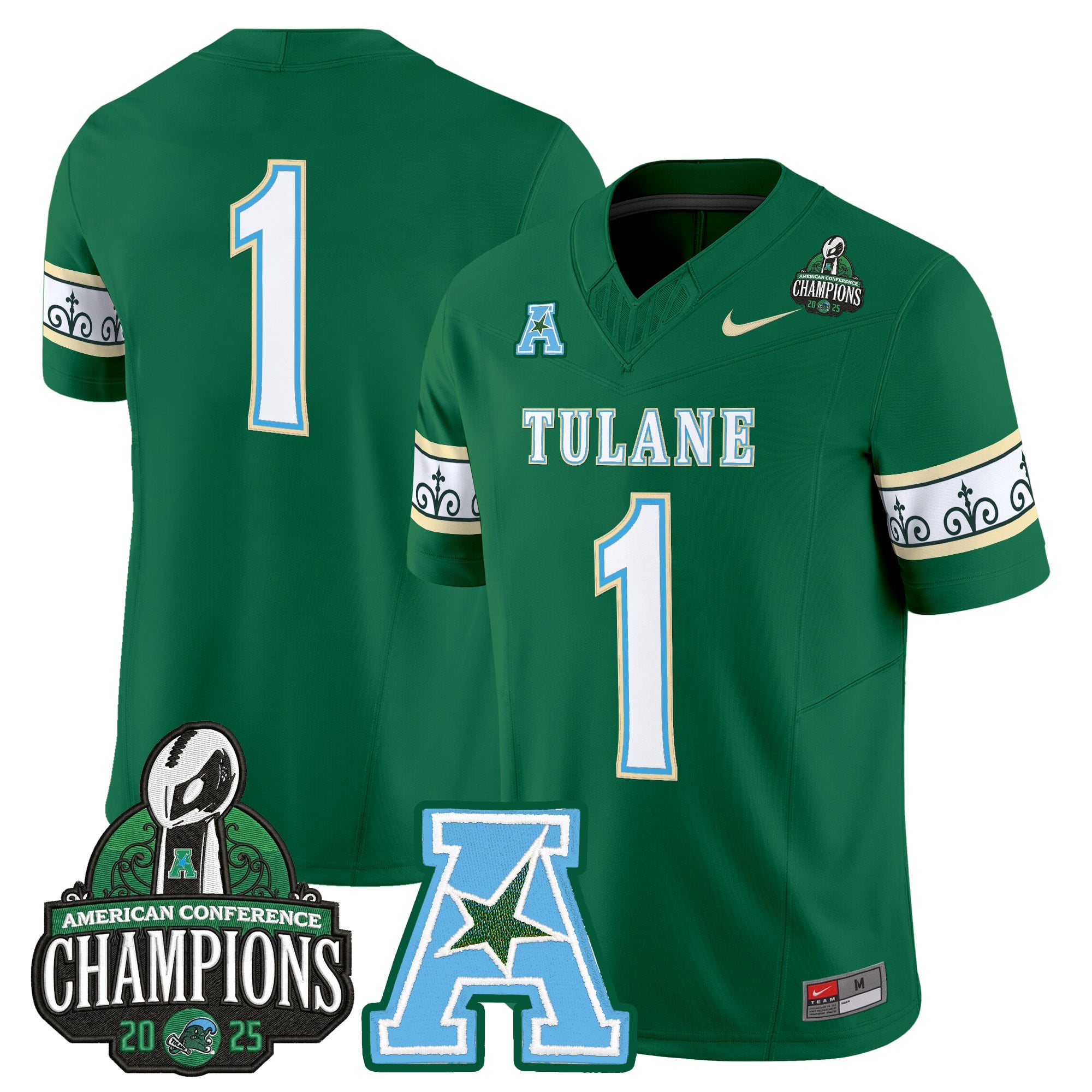 Men's Tulane Green Wave 'City Edition' Vapor Limited Jersey - 2025 AAC Champions Patch - All Stitched