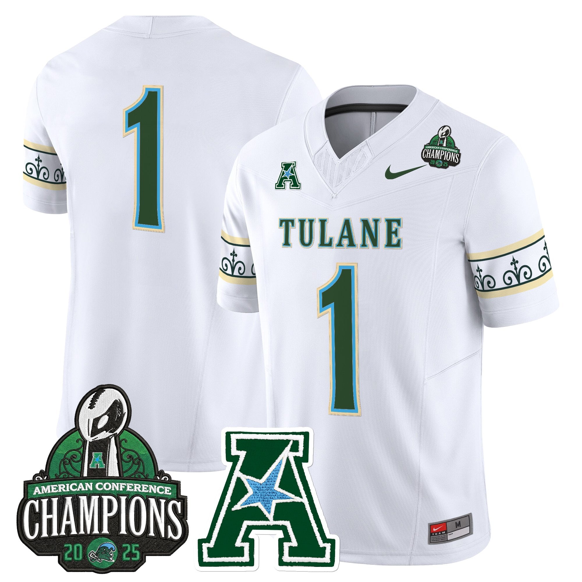 Men's Tulane Green Wave 'City Edition' Vapor Limited Jersey - 2025 AAC Champions Patch - All Stitched