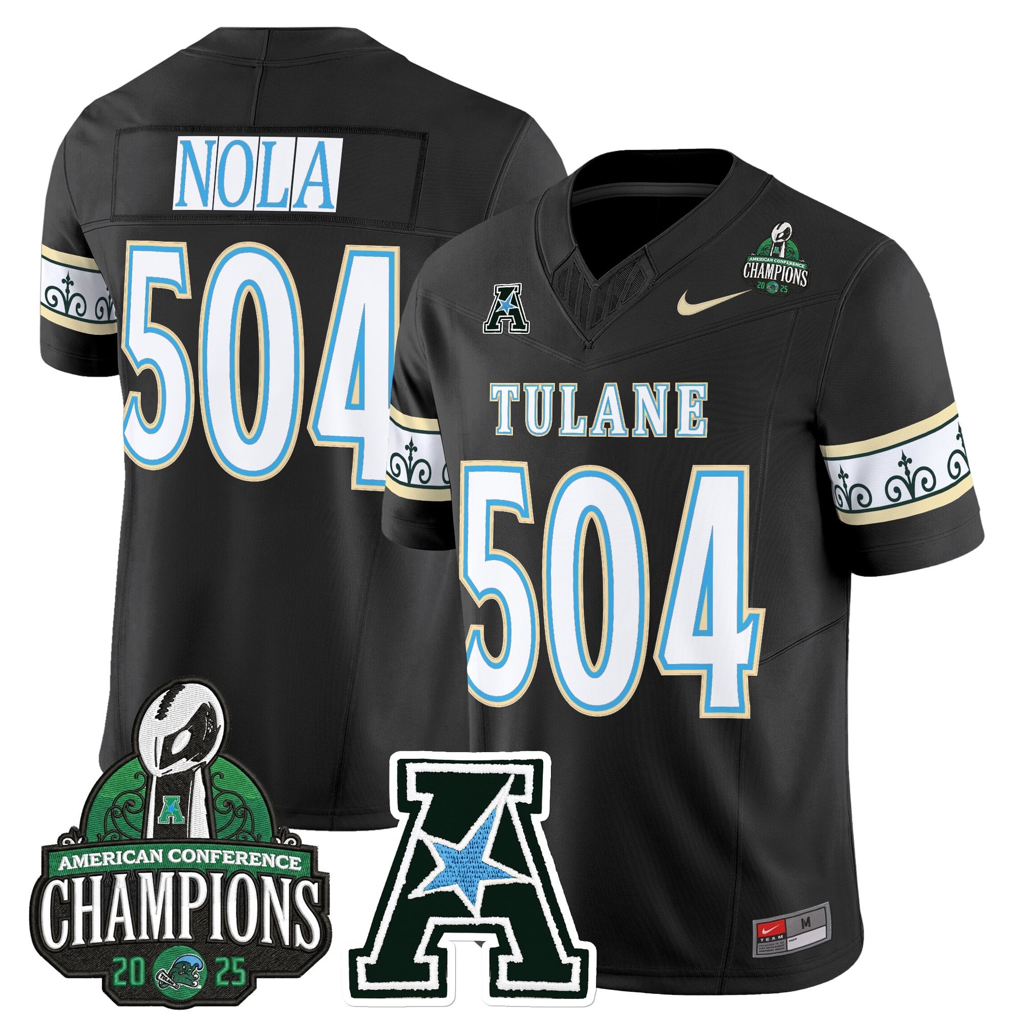 Men's Tulane Green Wave 'City Edition' Vapor Limited Jersey - 2025 AAC Champions Patch - All Stitched