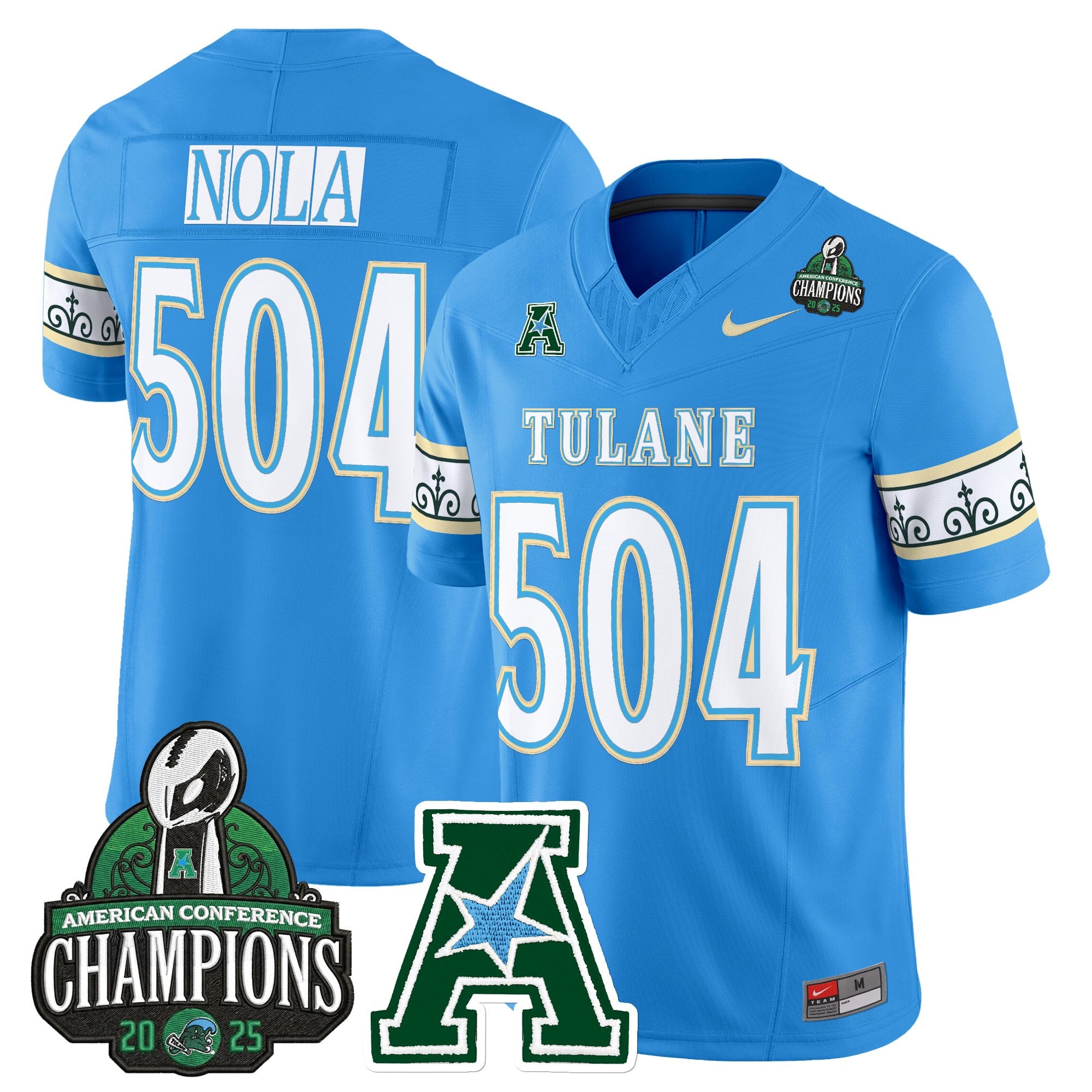 Men's Tulane Green Wave 'City Edition' Vapor Limited Jersey - 2025 AAC Champions Patch - All Stitched