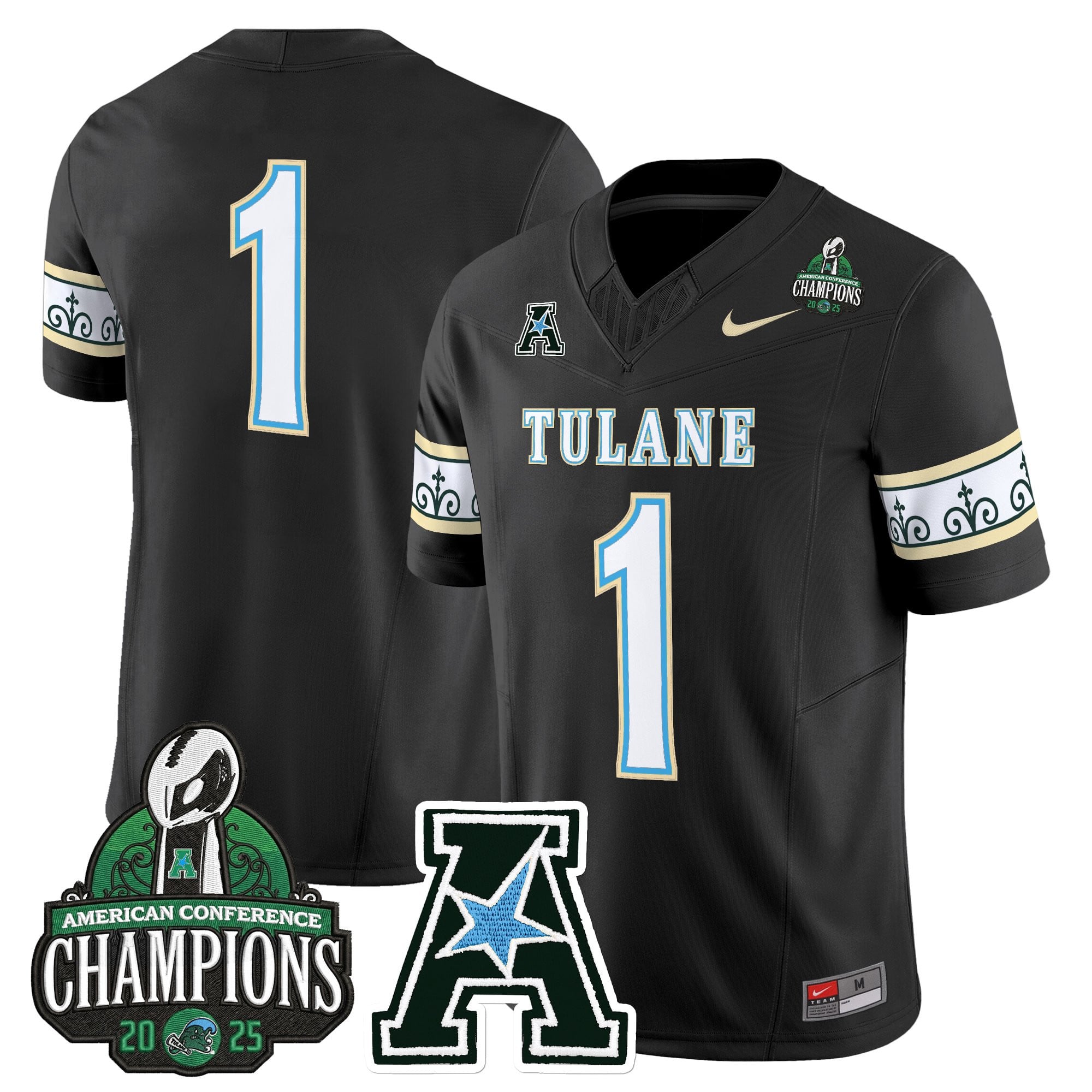 Men's Tulane Green Wave 'City Edition' Vapor Limited Jersey - 2025 AAC Champions Patch - All Stitched