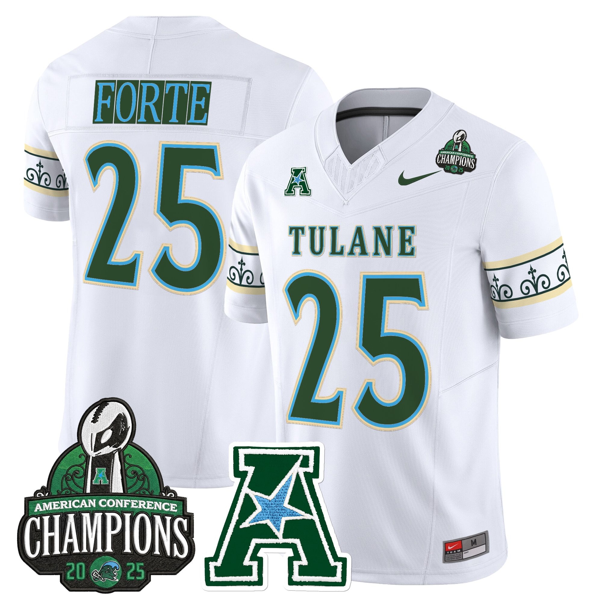 Men's Tulane Green Wave 'City Edition' Vapor Limited Jersey - 2025 AAC Champions Patch - All Stitched
