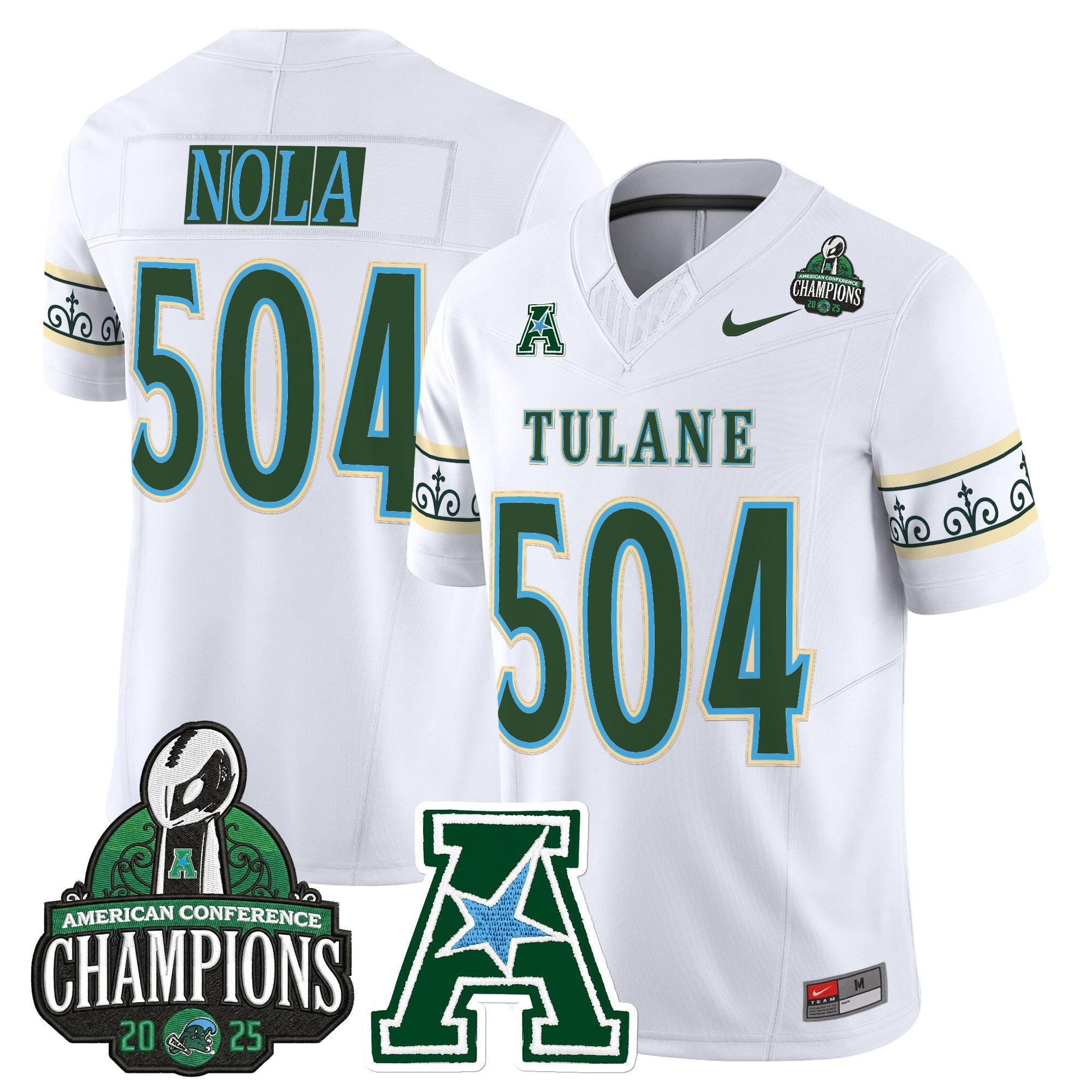 Men's Tulane Green Wave 'City Edition' Vapor Limited Jersey - 2025 AAC Champions Patch - All Stitched