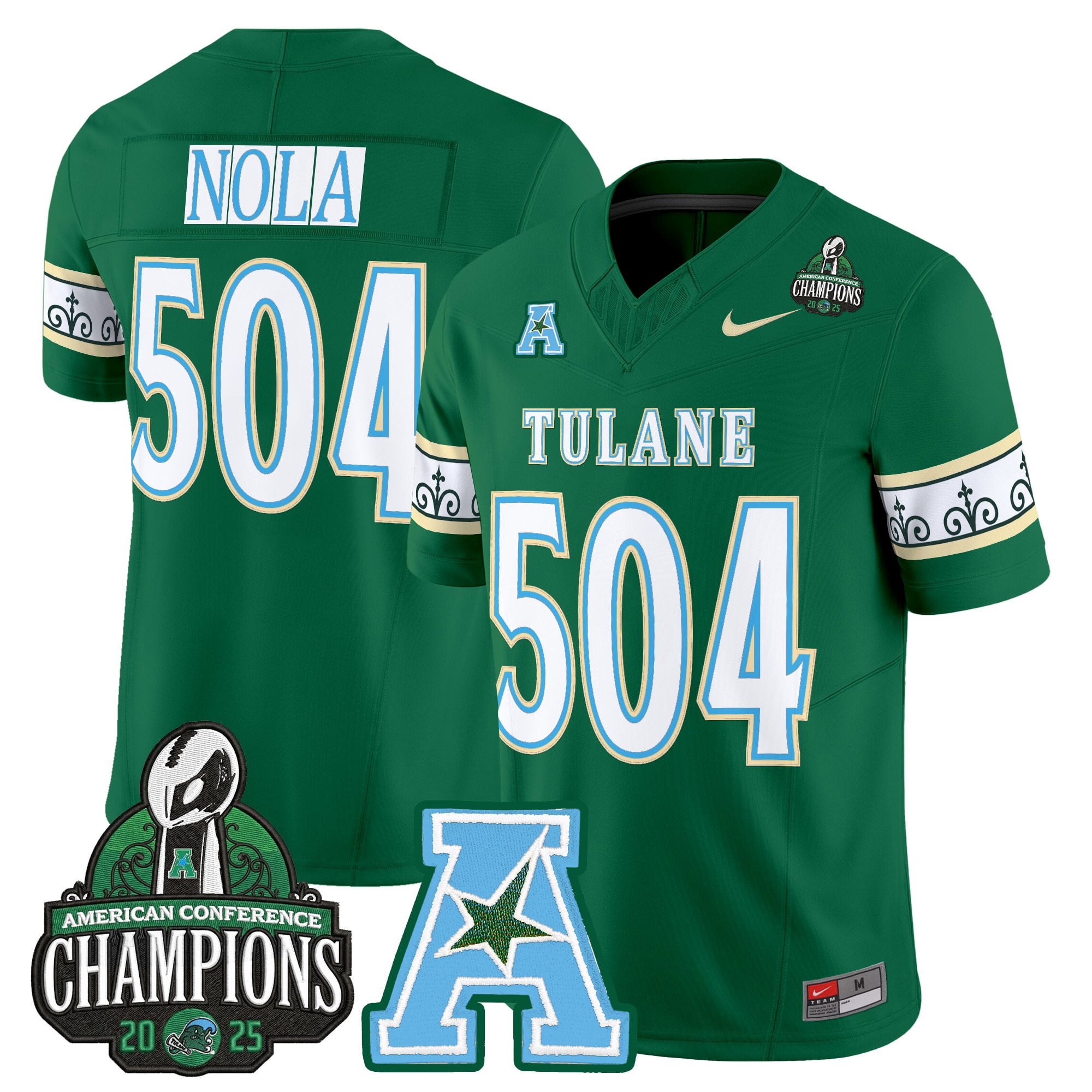 Men's Tulane Green Wave 'City Edition' Vapor Limited Jersey - 2025 AAC Champions Patch - All Stitched