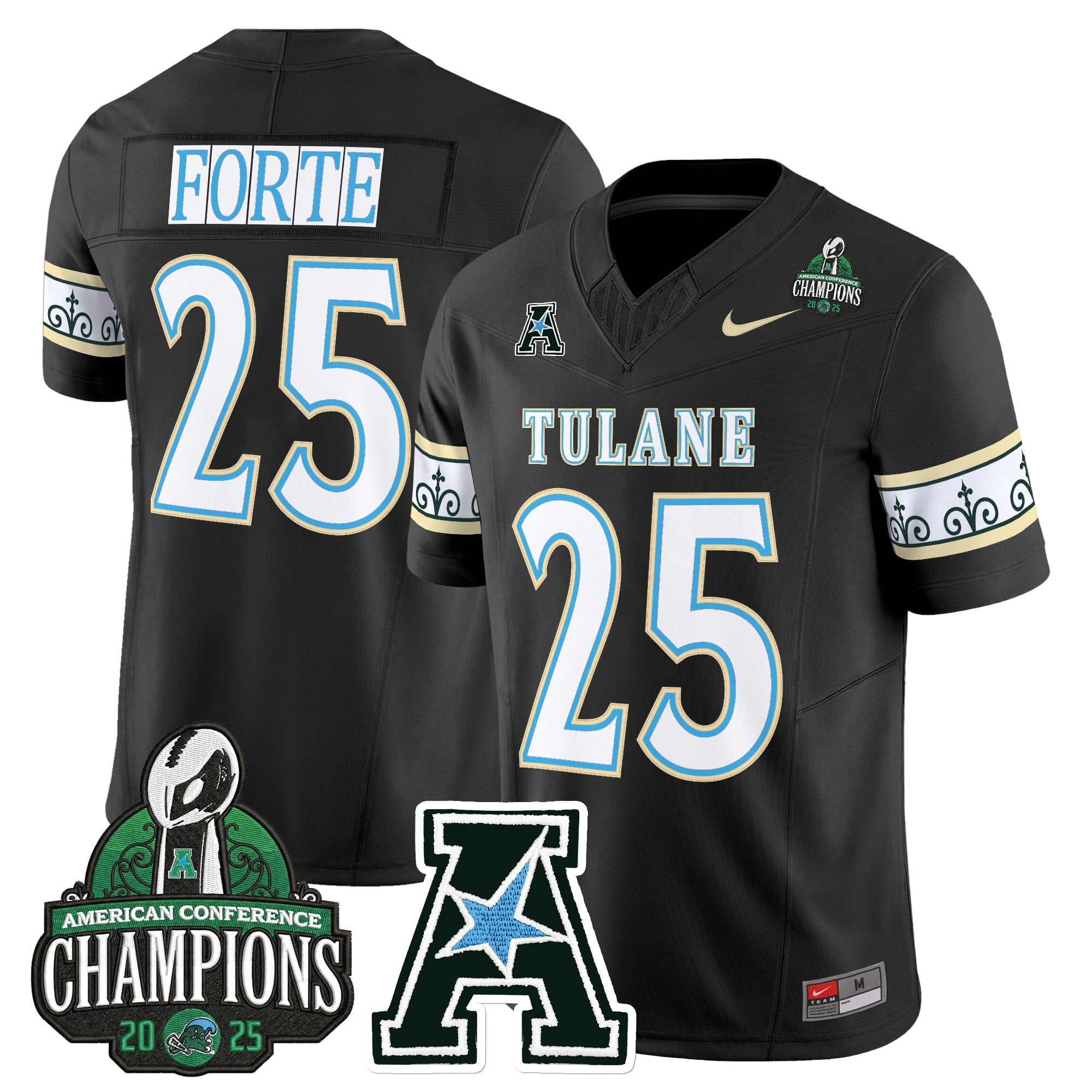Men's Tulane Green Wave 'City Edition' Vapor Limited Jersey - 2025 AAC Champions Patch - All Stitched