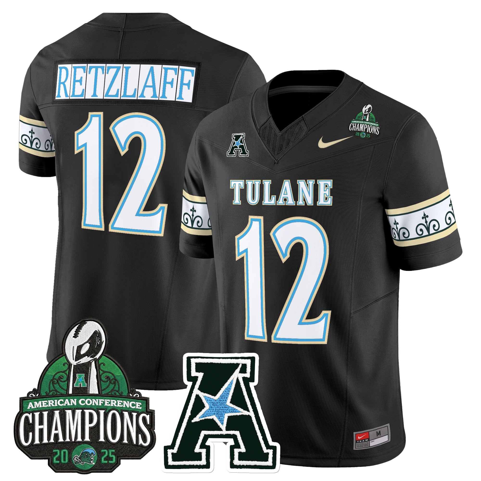 Men's Tulane Green Wave 'City Edition' Vapor Limited Jersey - 2025 AAC Champions Patch - All Stitched