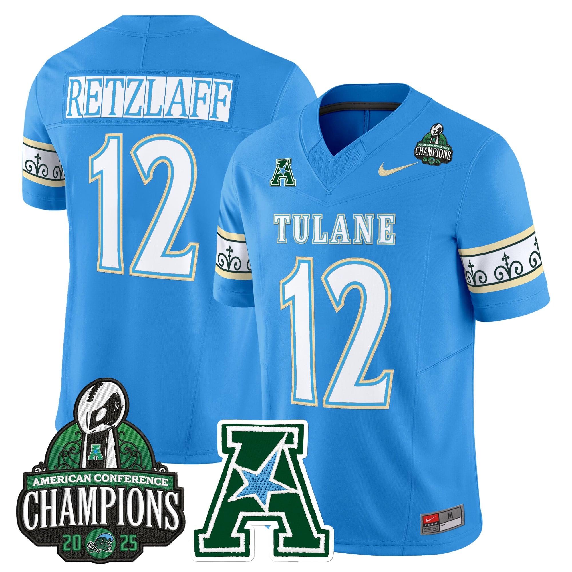 Men's Tulane Green Wave 'City Edition' Vapor Limited Jersey - 2025 AAC Champions Patch - All Stitched