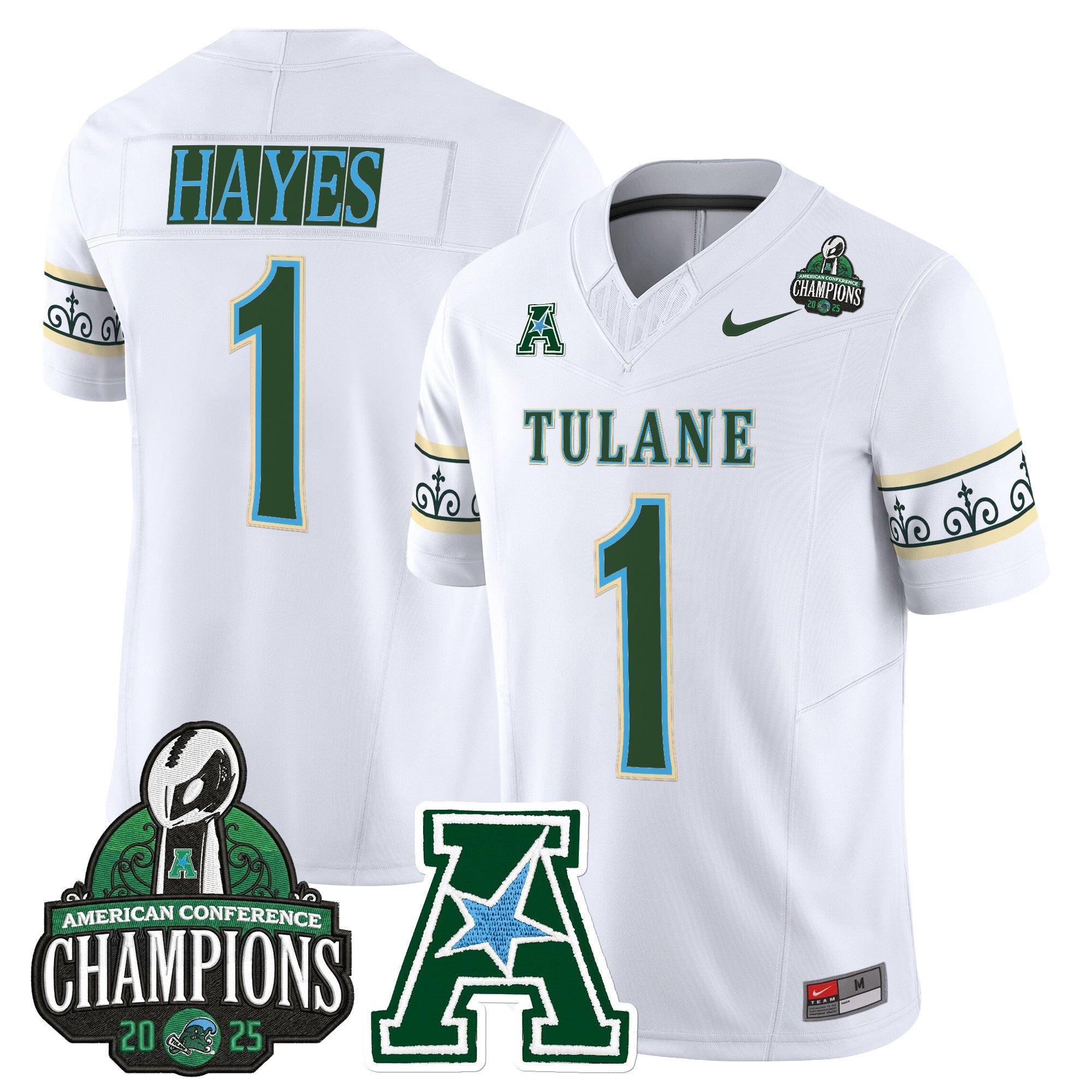 Men's Tulane Green Wave 'City Edition' Vapor Limited Jersey - 2025 AAC Champions Patch - All Stitched