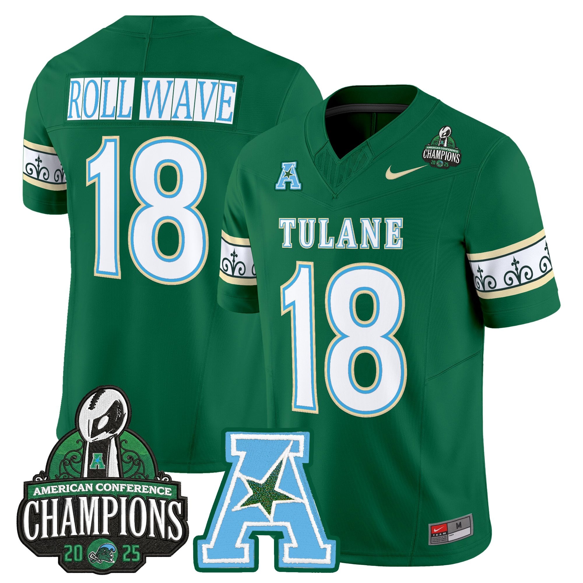 Men's Tulane Green Wave 'City Edition' Vapor Limited Jersey - 2025 AAC Champions Patch - All Stitched