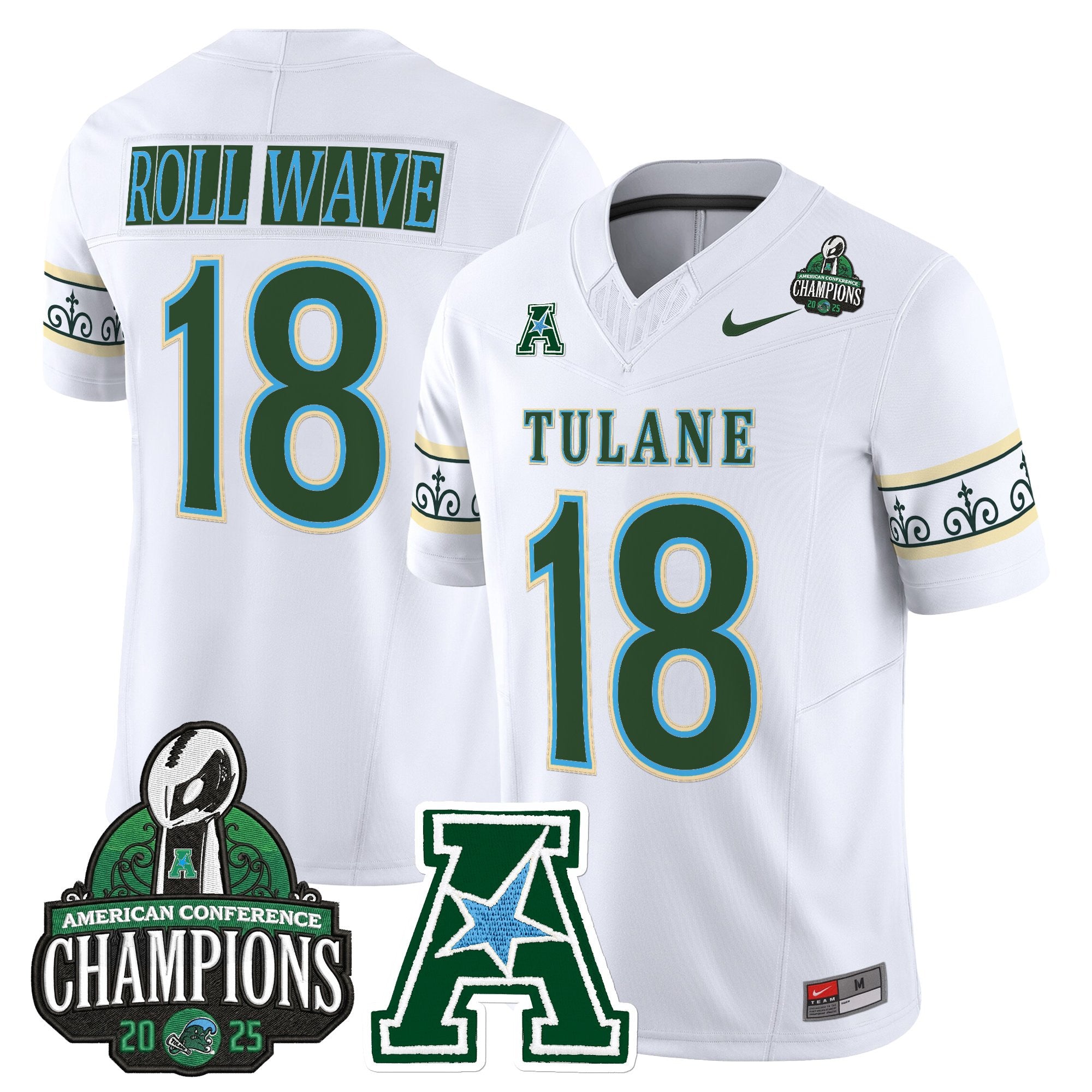 Men's Tulane Green Wave 'City Edition' Vapor Limited Jersey - 2025 AAC Champions Patch - All Stitched