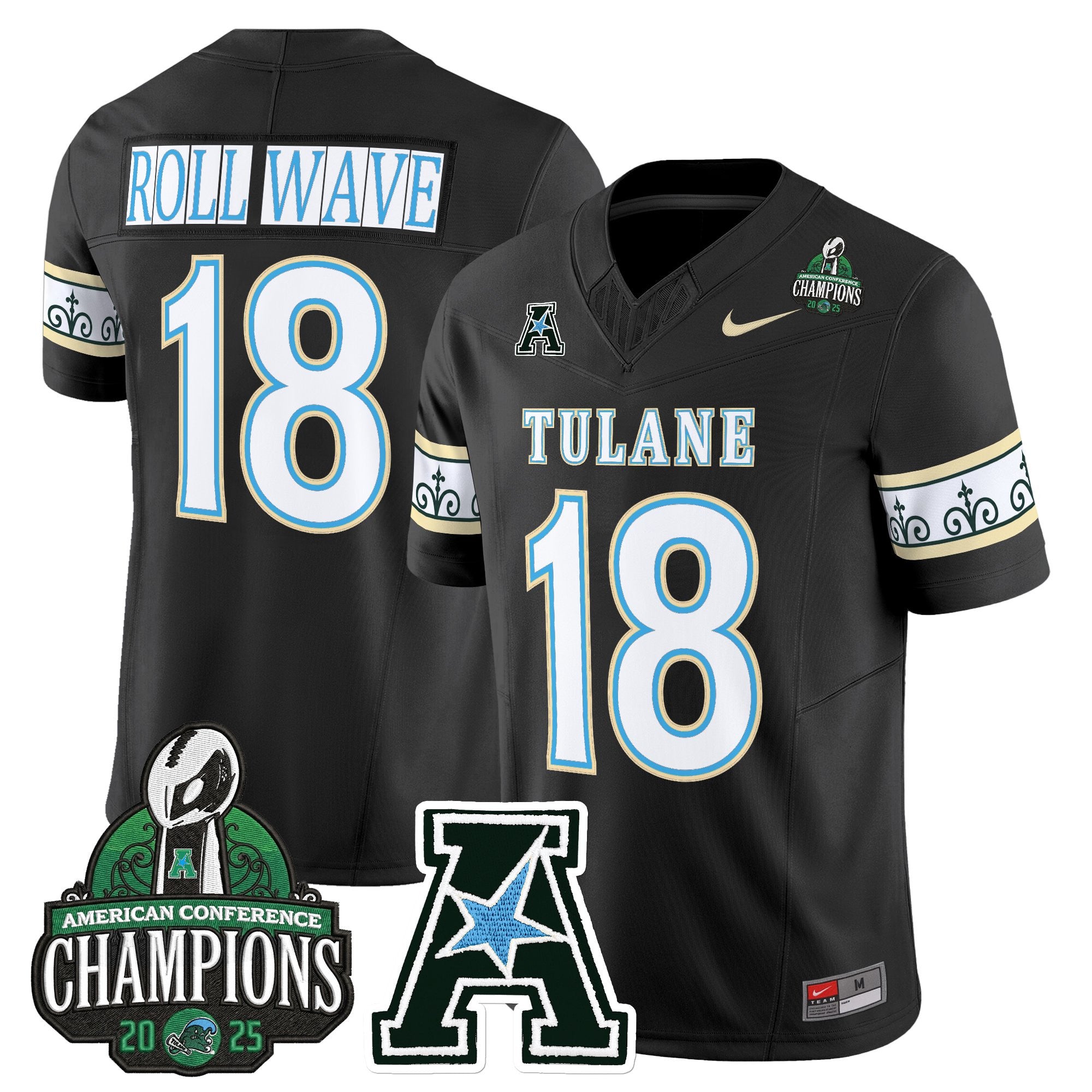 Men's Tulane Green Wave 'City Edition' Vapor Limited Jersey - 2025 AAC Champions Patch - All Stitched