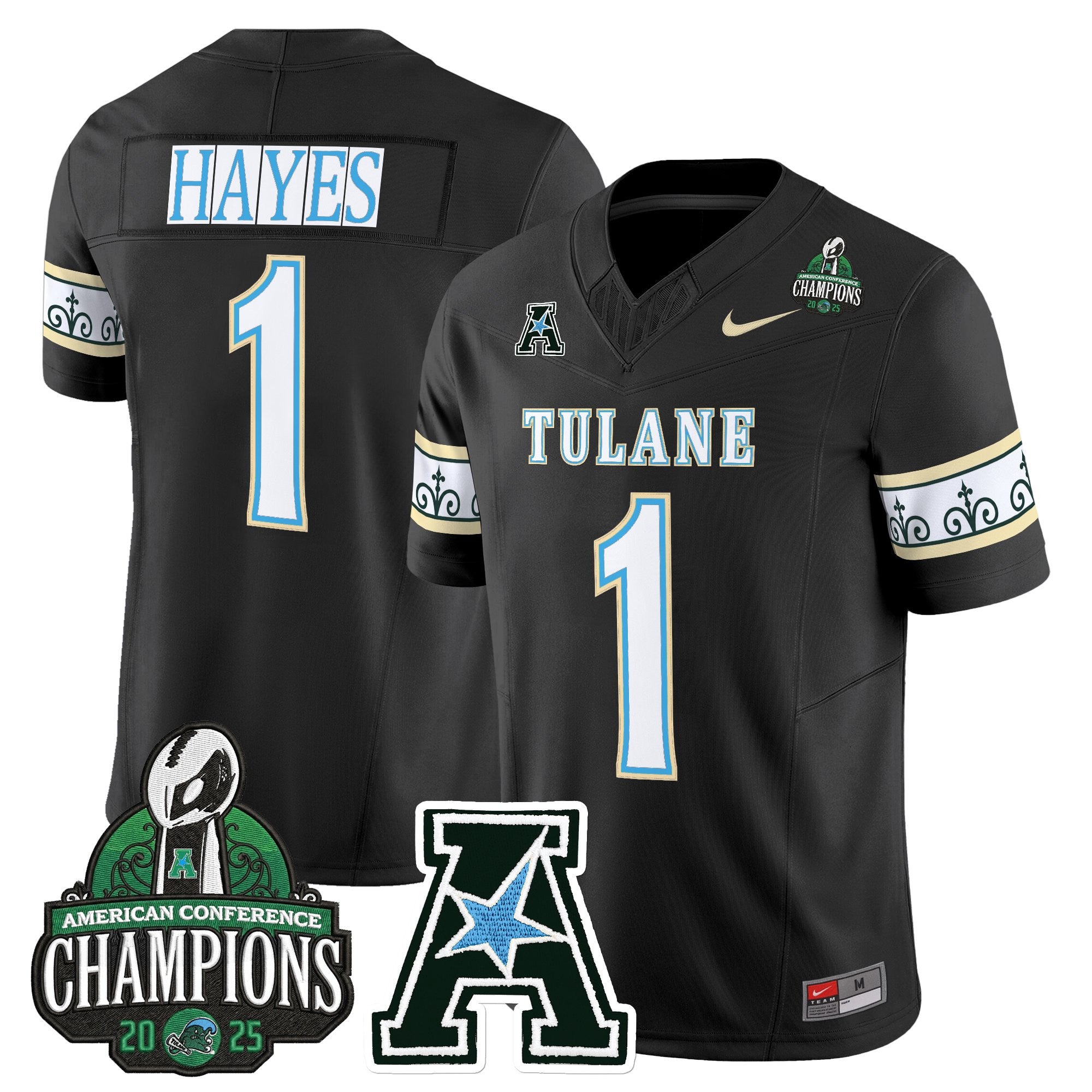 Men's Tulane Green Wave 'City Edition' Vapor Limited Jersey - 2025 AAC Champions Patch - All Stitched