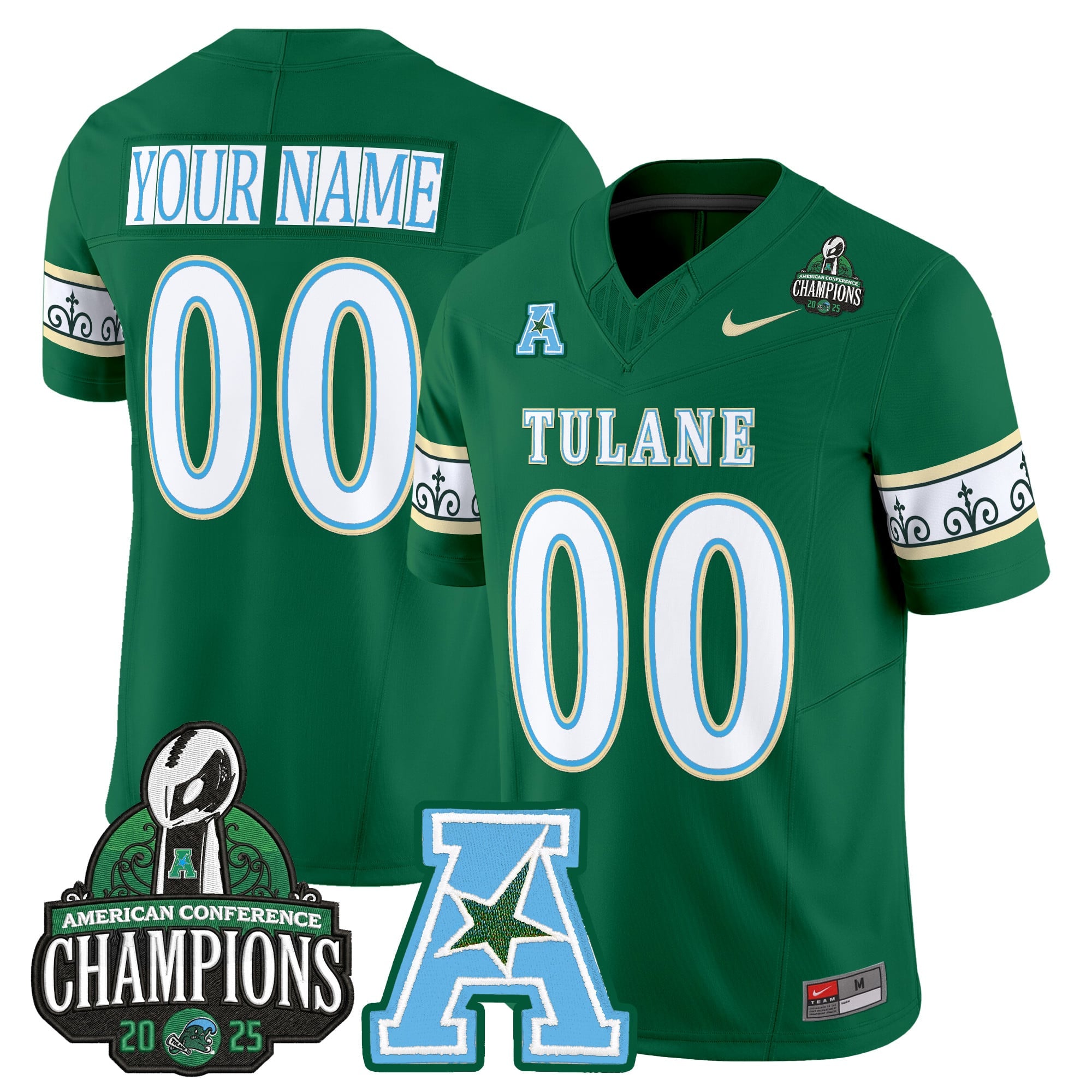 Tulane Green Wave 'City Edition' Vapor Limited Custom Jersey - 2025 AAC Champions Patch - All Stitched