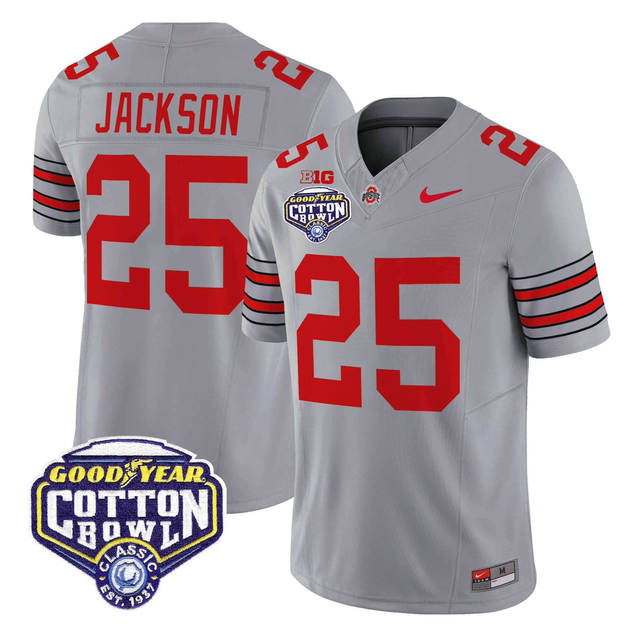 Men's Ohio State Buckeyes 'Heritage Stripe' Vapor Limited Jersey - 2025 Cotton Bowl Patch - All Stitched