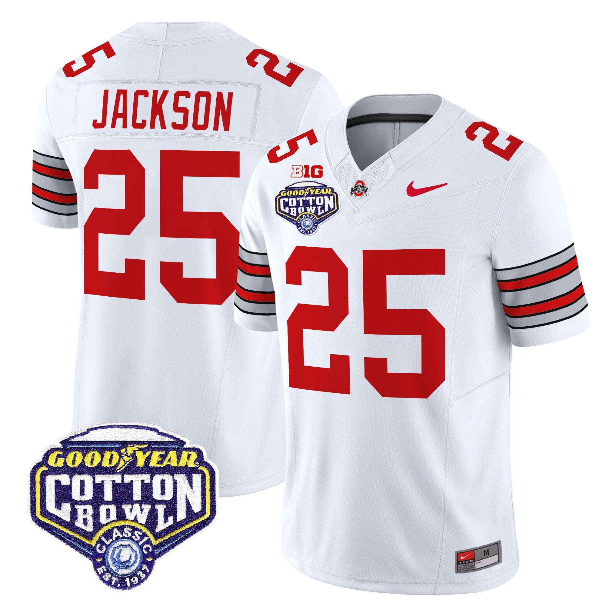 Men's Ohio State Buckeyes 'Heritage Stripe' Vapor Limited Jersey - 2025 Cotton Bowl Patch - All Stitched