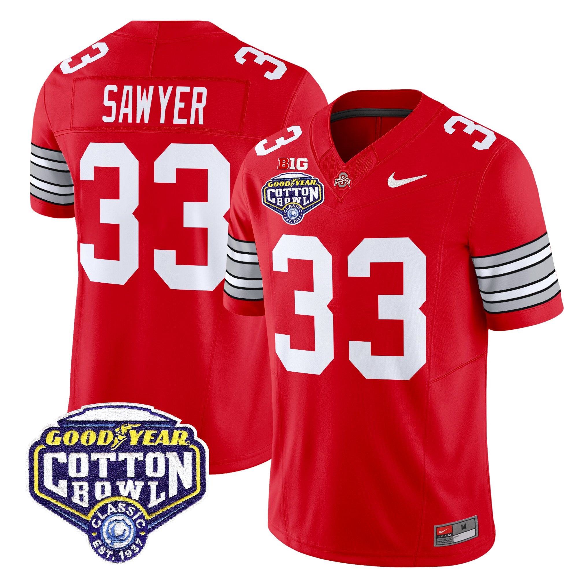 Men's Ohio State Buckeyes 'Heritage Stripe' Vapor Limited Jersey - 2025 Cotton Bowl Patch - All Stitched
