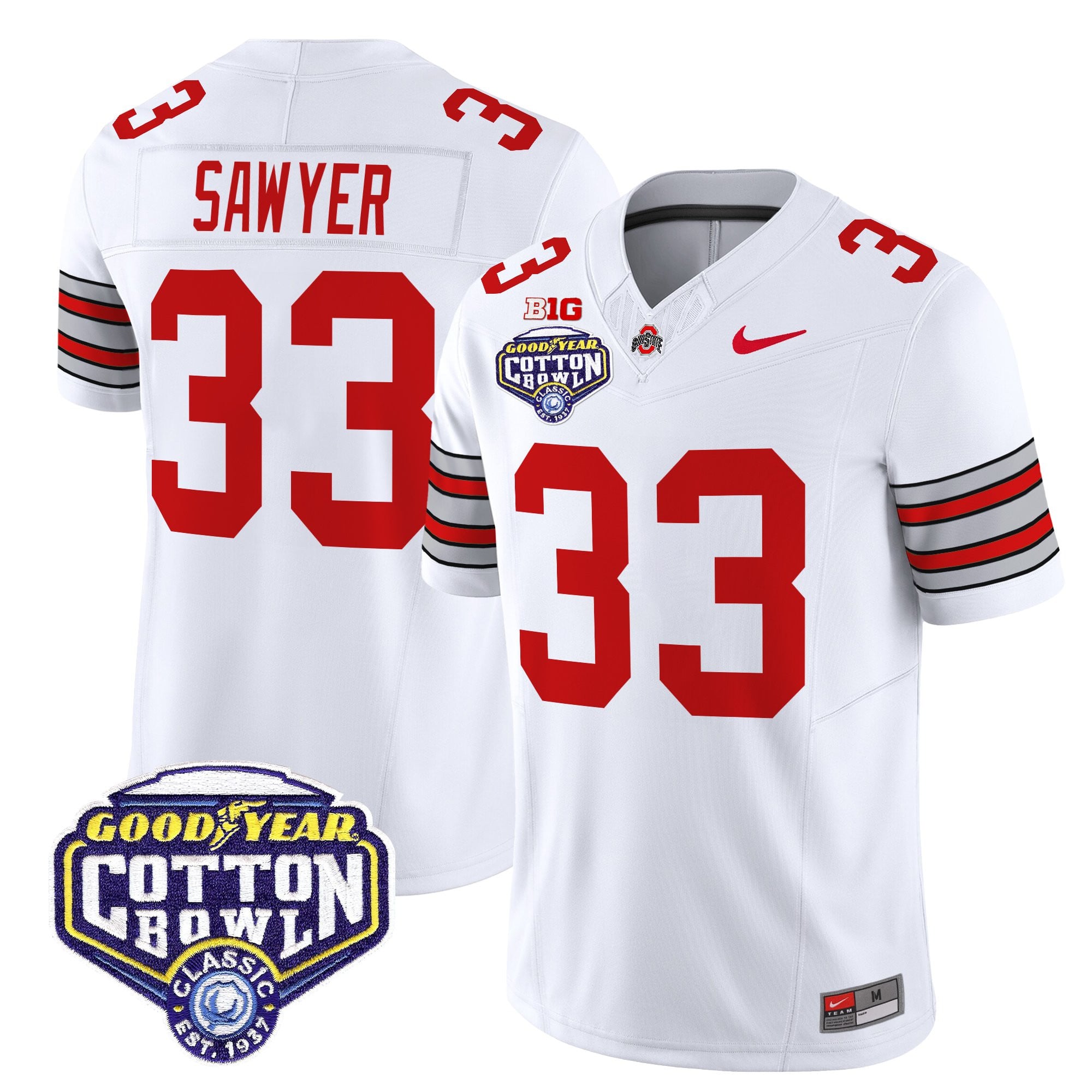 Men's Ohio State Buckeyes 'Heritage Stripe' Vapor Limited Jersey - 2025 Cotton Bowl Patch - All Stitched