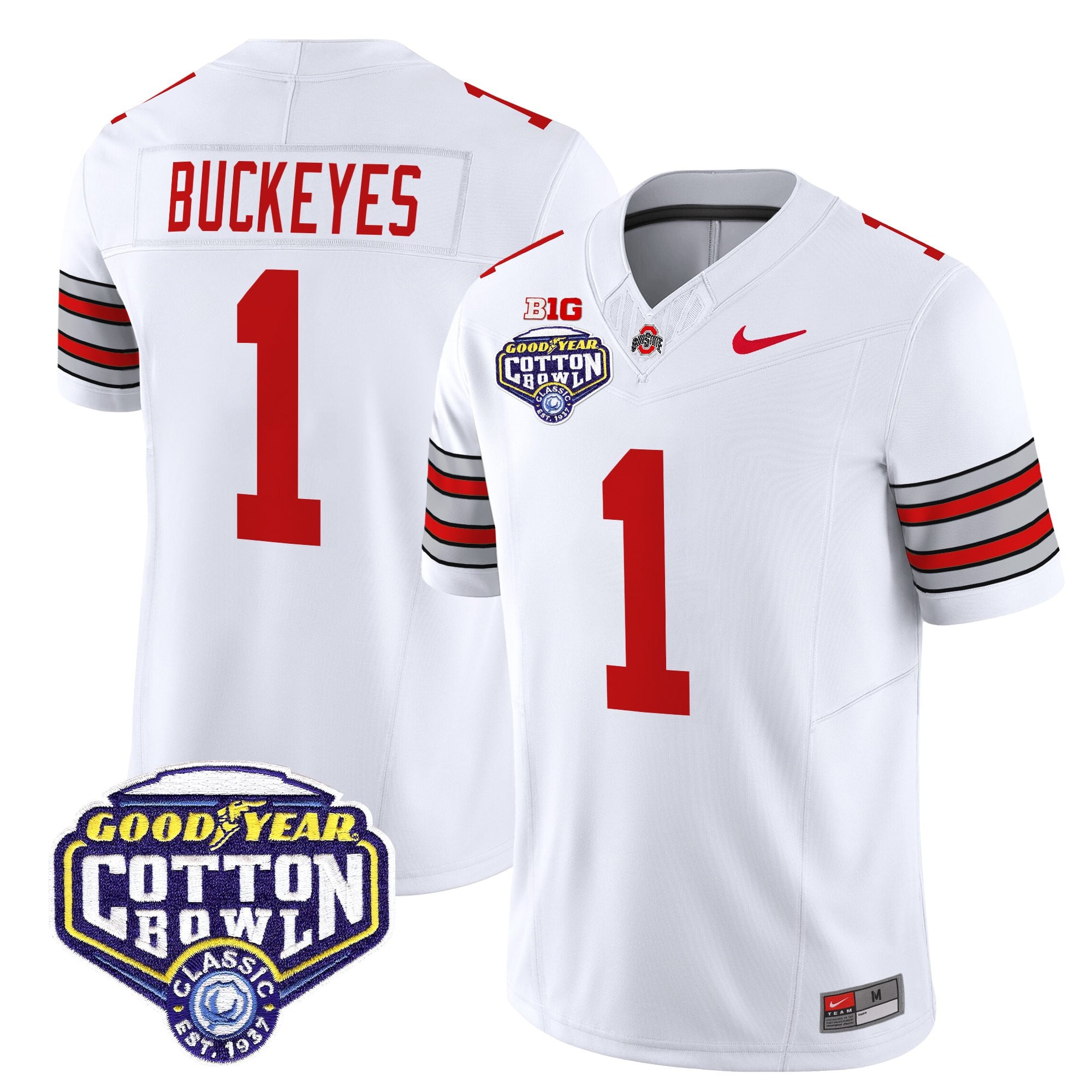 Men's Ohio State Buckeyes 'Heritage Stripe' Vapor Limited Jersey - 2025 Cotton Bowl Patch - All Stitched