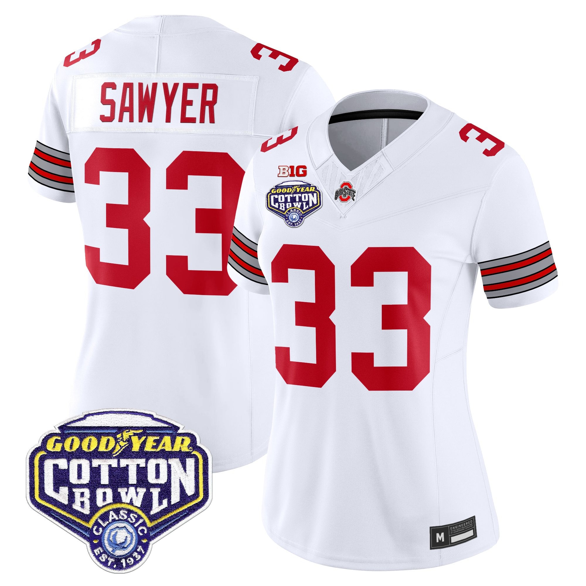 Women's Ohio State Buckeyes 'Heritage Stripe' Vapor Limited Jersey - 2025 Cotton Bowl Patch - All Stitched