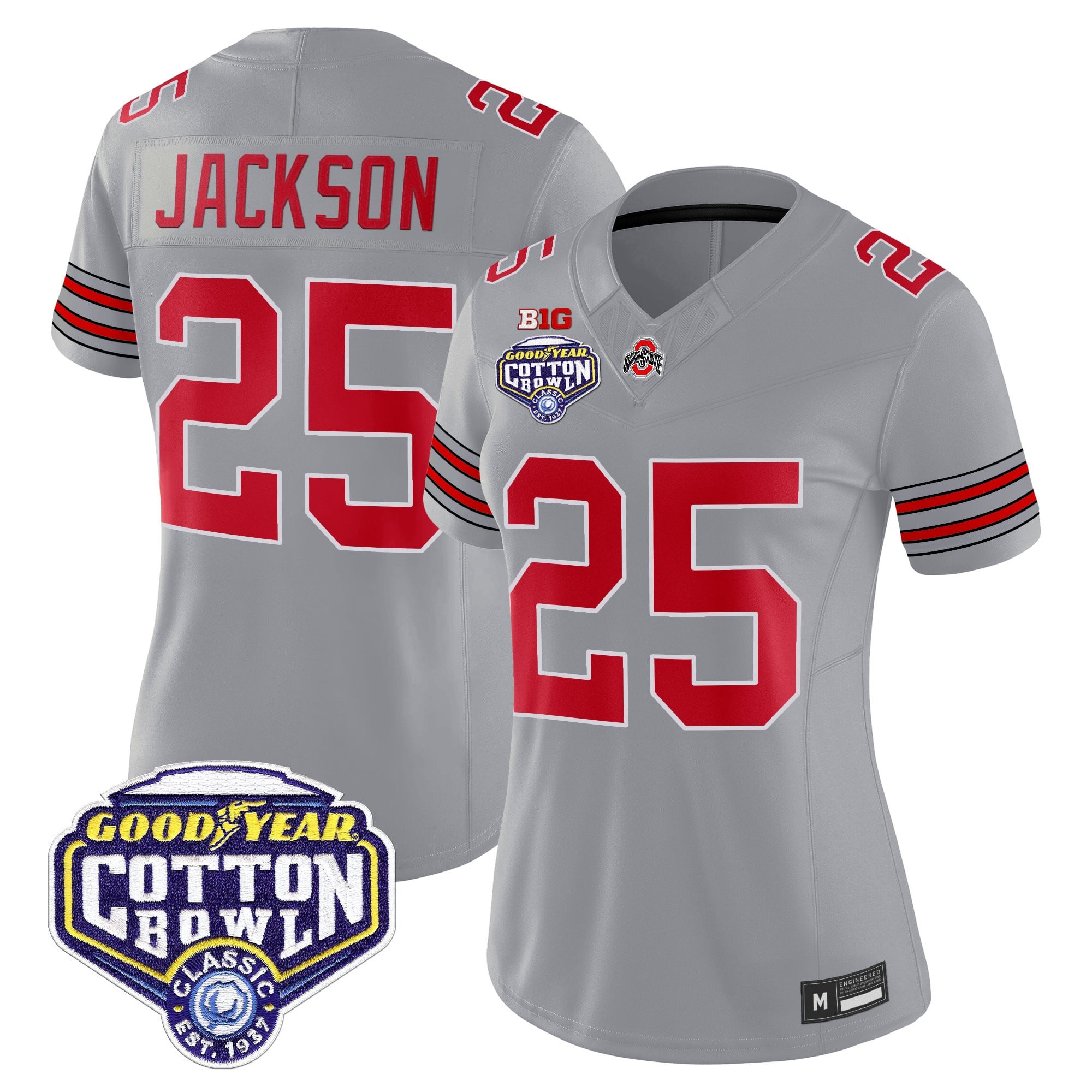 Women's Ohio State Buckeyes 'Heritage Stripe' Vapor Limited Jersey - 2025 Cotton Bowl Patch - All Stitched