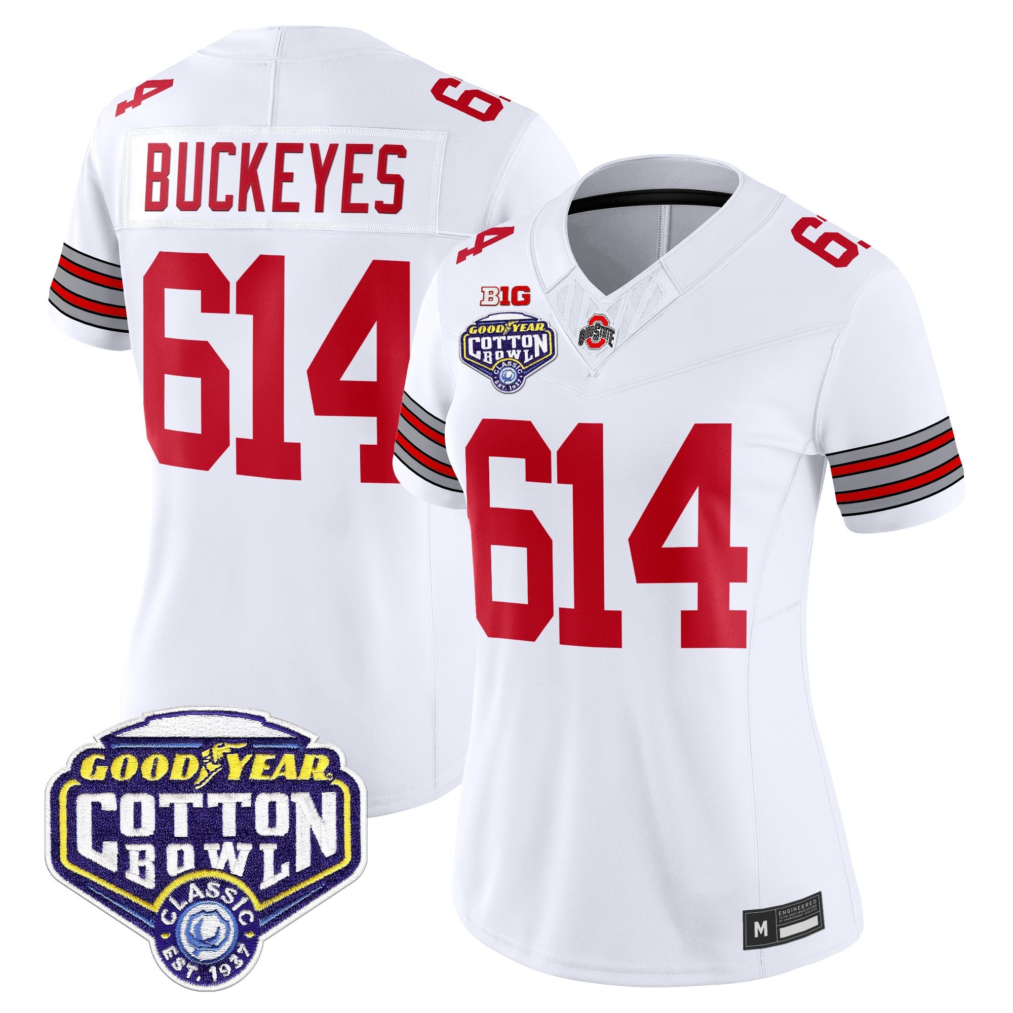 Women's Ohio State Buckeyes 'Heritage Stripe' Vapor Limited Jersey - 2025 Cotton Bowl Patch - All Stitched