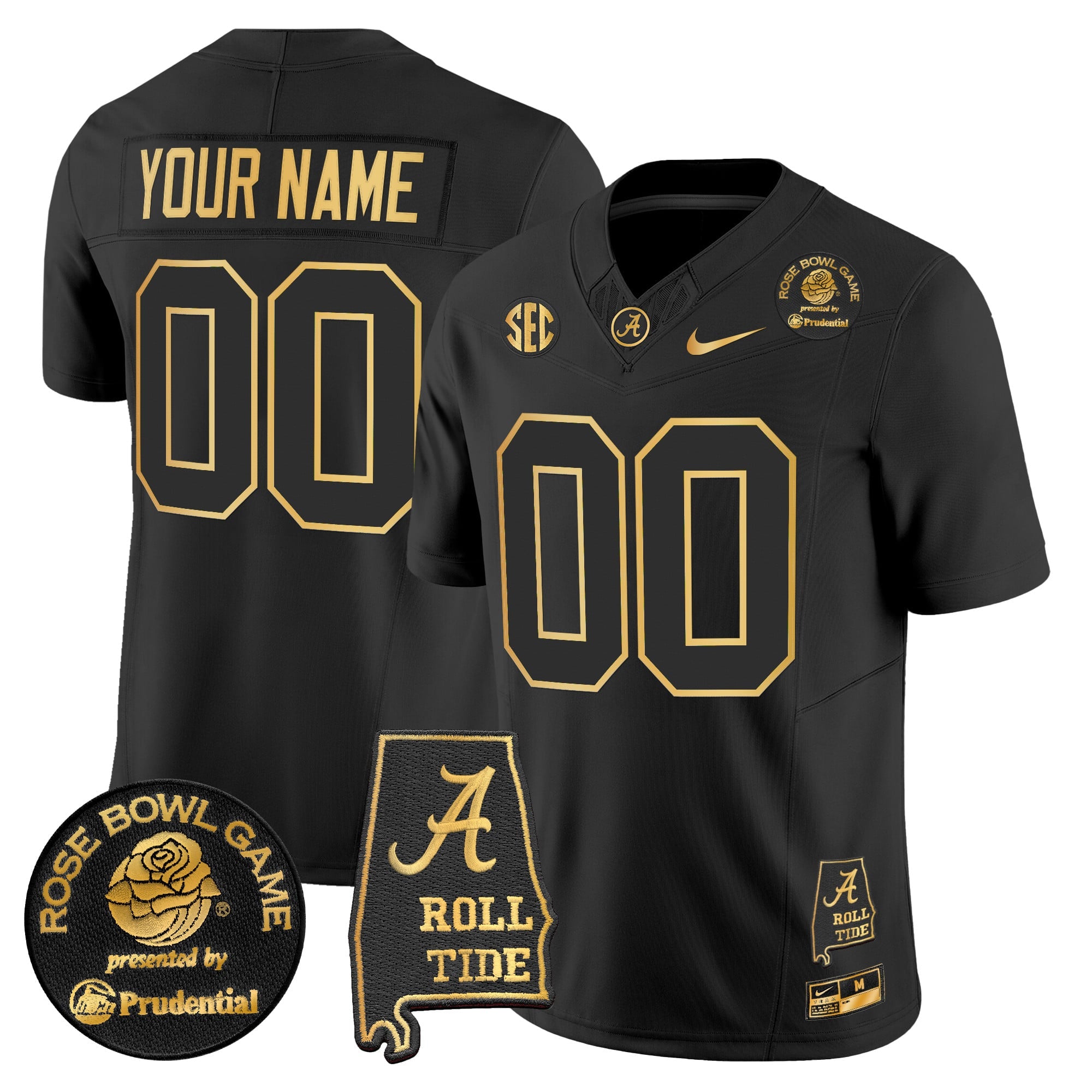 Alabama Crimson Tide 2025 Rose Bowl Gold Vapor Limited Custom Jersey - Alabama Map - All Stitched