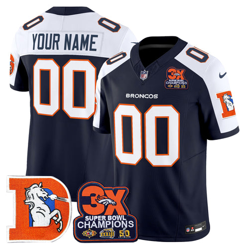 Denver Broncos Throwback Vapor Limited Custom Jersey - 3-Time Champions Patch - All Stitched