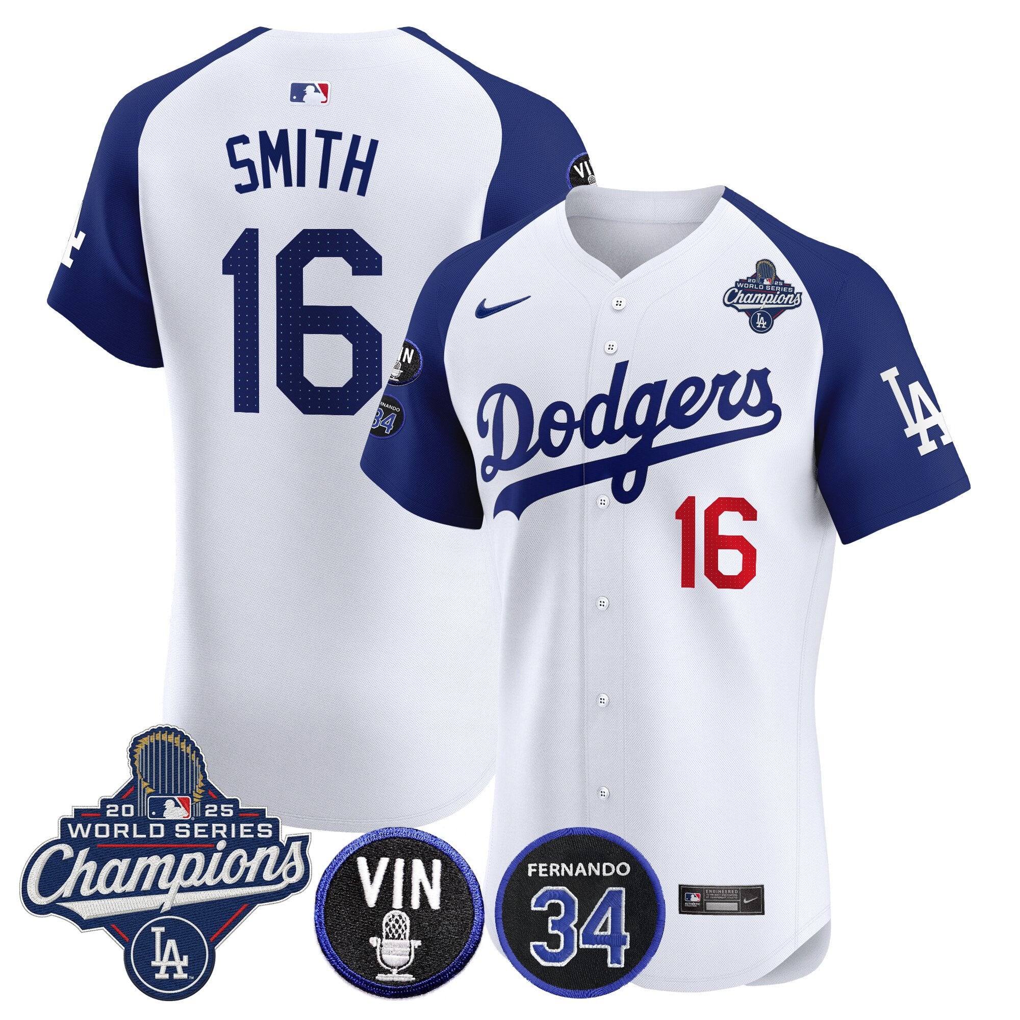 Men's Dodgers 2025 World Series Champions Vapor Premier Elite Jersey - Vin Scully & Fernando Patch - All Stitched