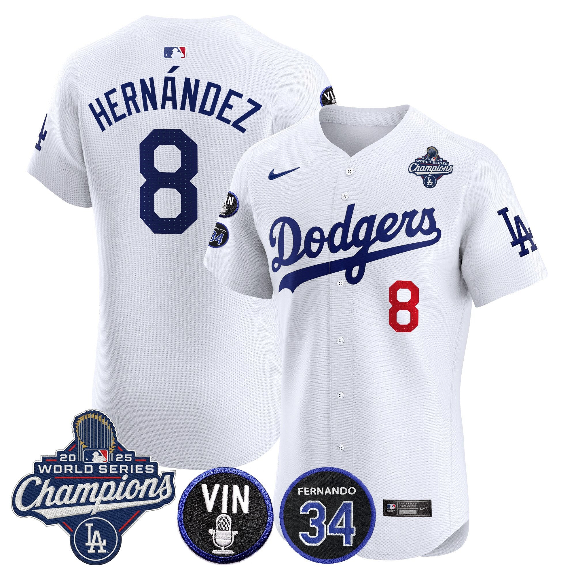 Men's Dodgers 2025 World Series Champions Vapor Premier Elite Jersey - Vin Scully & Fernando Patch - All Stitched
