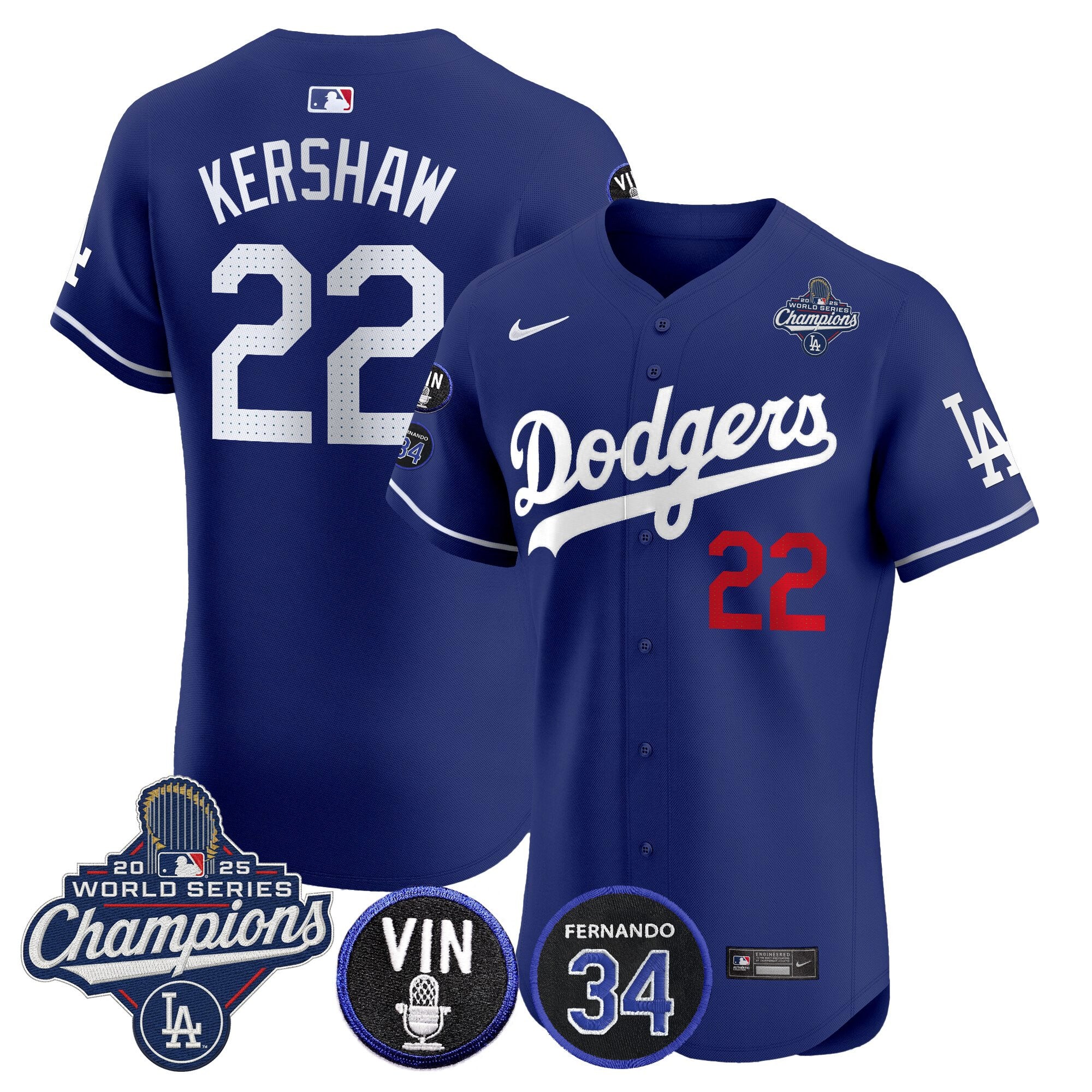 Men's Dodgers 2025 World Series Champions Vapor Premier Elite Jersey - Vin Scully & Fernando Patch - All Stitched