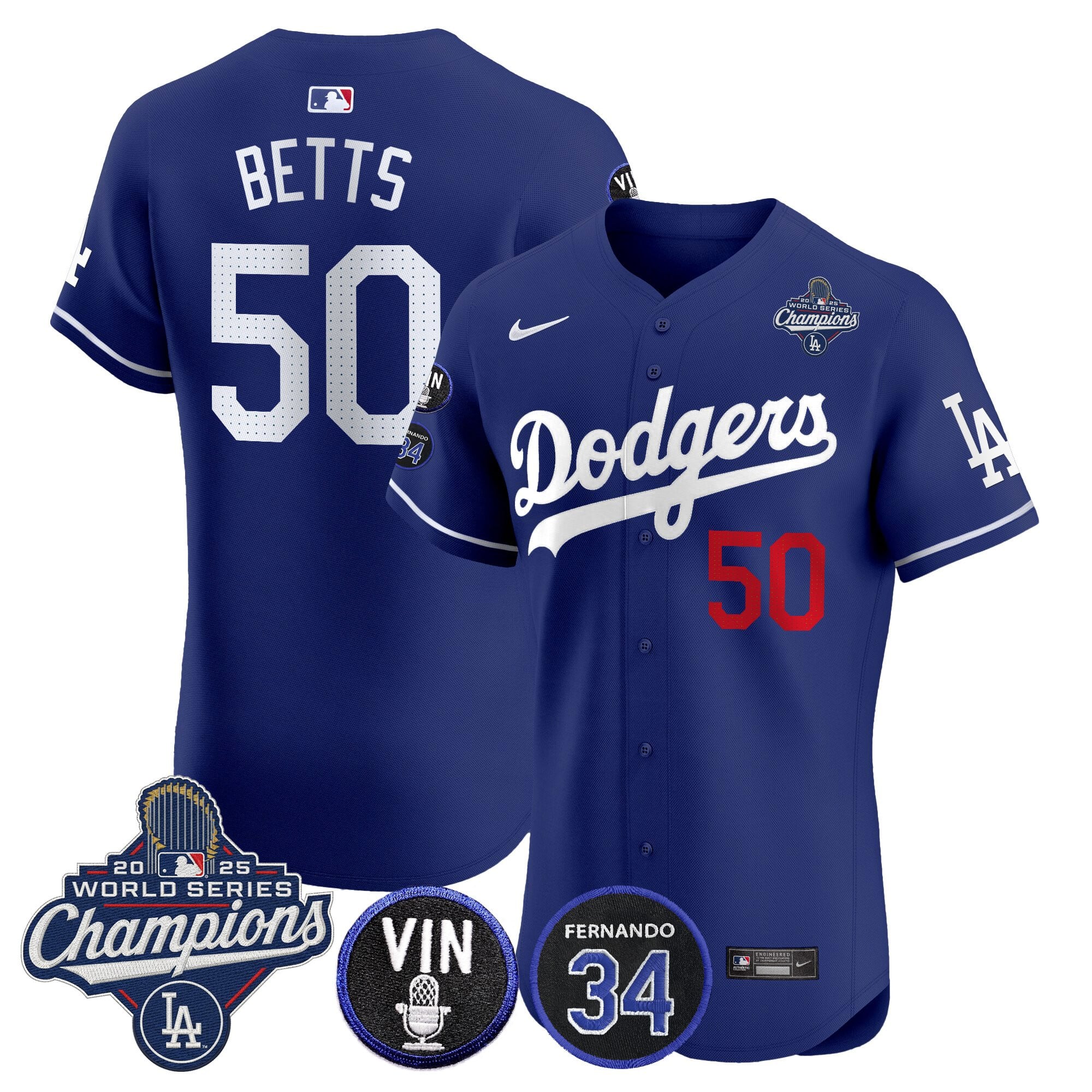 Men's Dodgers 2025 World Series Champions Vapor Premier Elite Jersey - Vin Scully & Fernando Patch - All Stitched