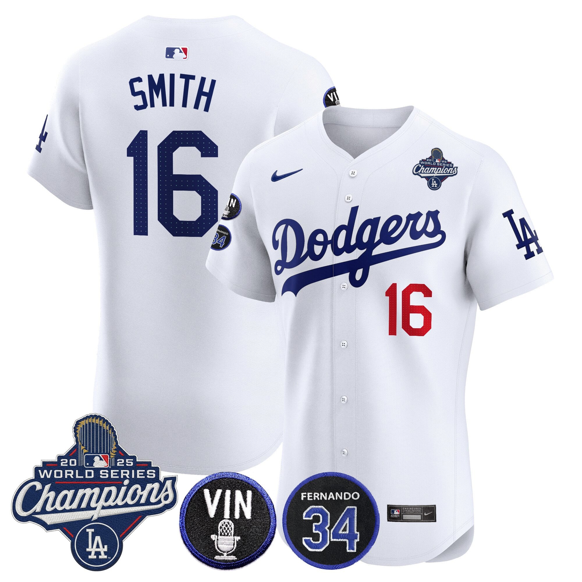 Men's Dodgers 2025 World Series Champions Vapor Premier Elite Jersey - Vin Scully & Fernando Patch - All Stitched