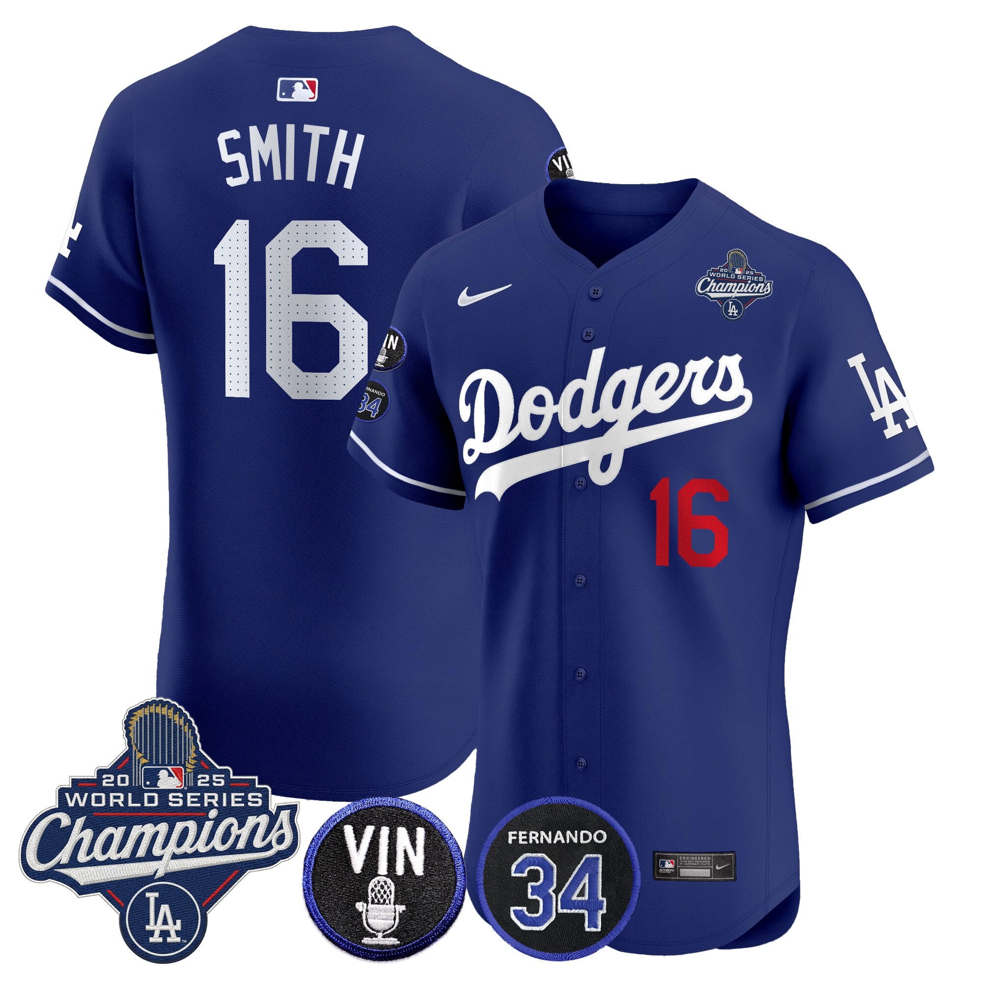 Men's Dodgers 2025 World Series Champions Vapor Premier Elite Jersey - Vin Scully & Fernando Patch - All Stitched